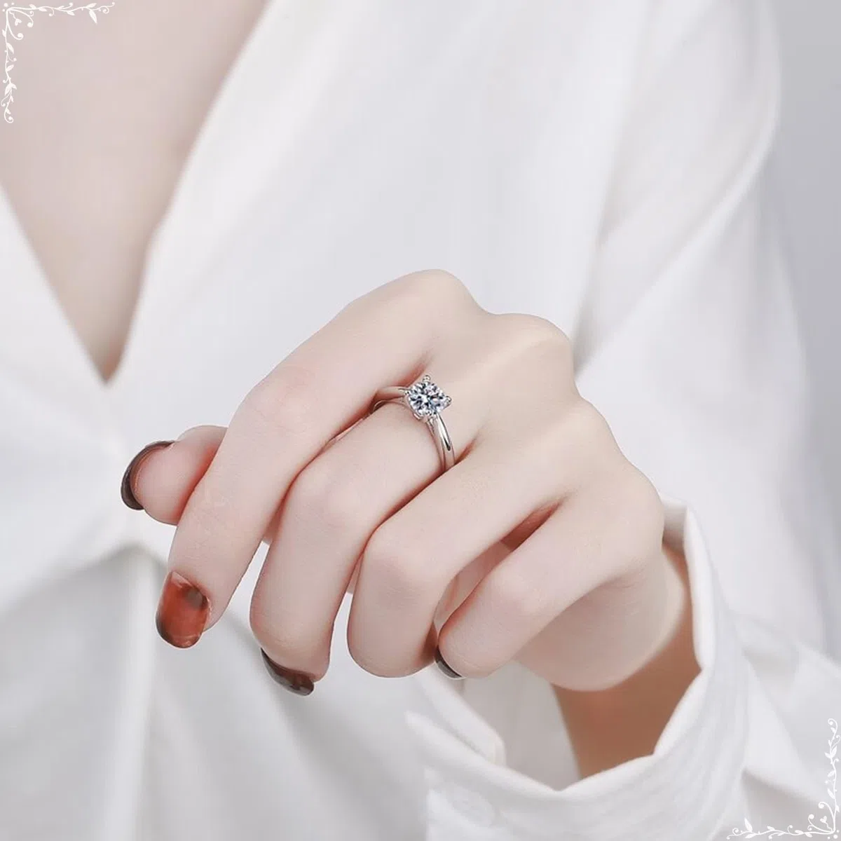 Wycian Promise - Anillo de boda para hombre, plata de 18 quilates, oro blanco de 18 quilates, moissanita, 4 dientes con circonitas redondas, talla 45 (14,3), clásico para cumpleaños de hermana