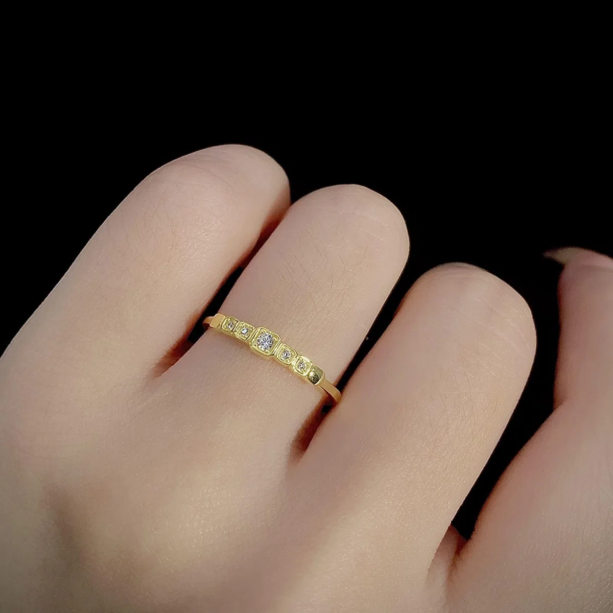 KnSam Anillo de solicitud auténtico de oro de 9 K/14 K/18 K, anillo de pareja apilable con diamante, alianzas de oro amarillo Au 375/585/750, talla 47-65