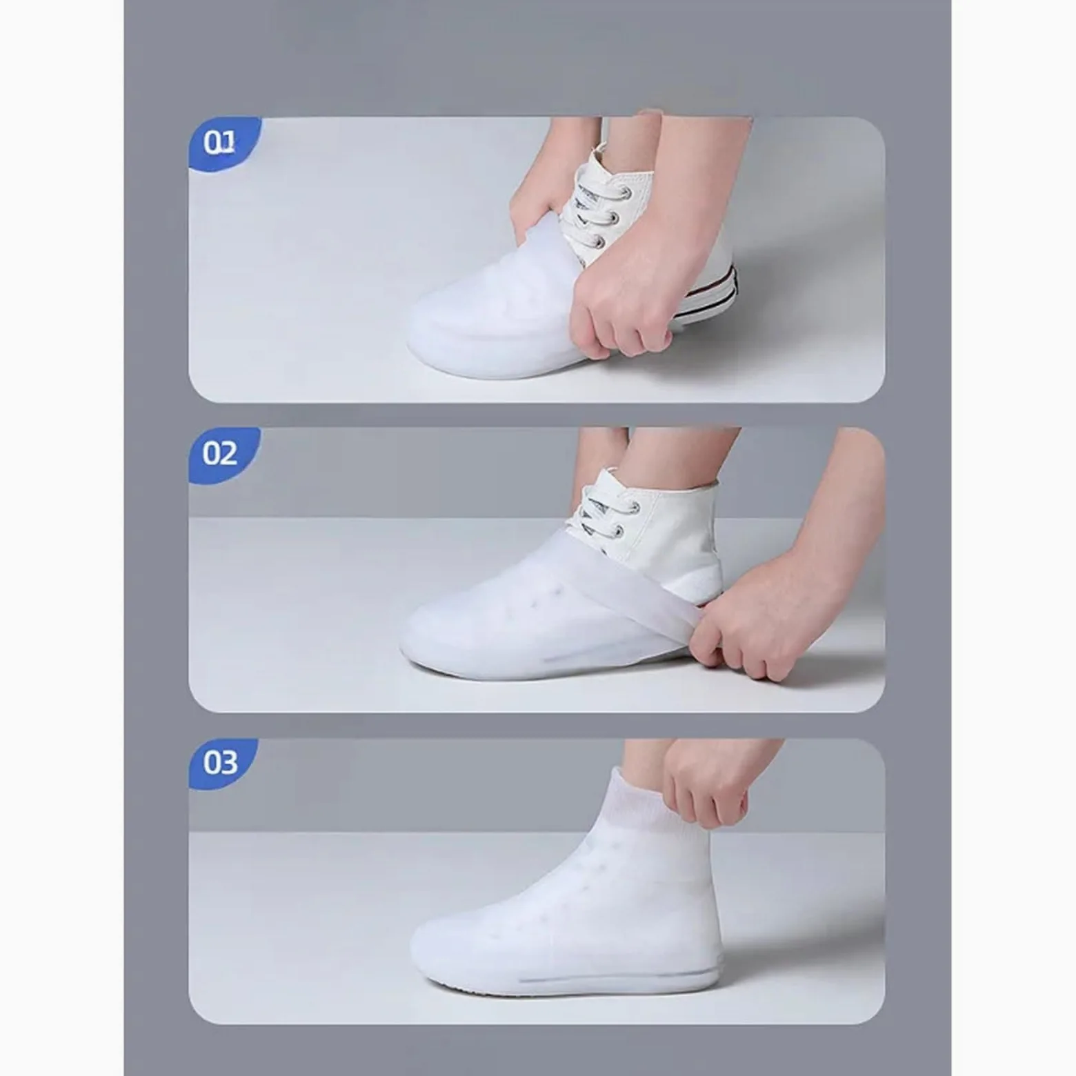 Botas de lluvia reutilizables, cubiertas for zapatos contra la, antideslizantes, silicona, resistentes al agua, for días lluviosos, 3 pares para Protección