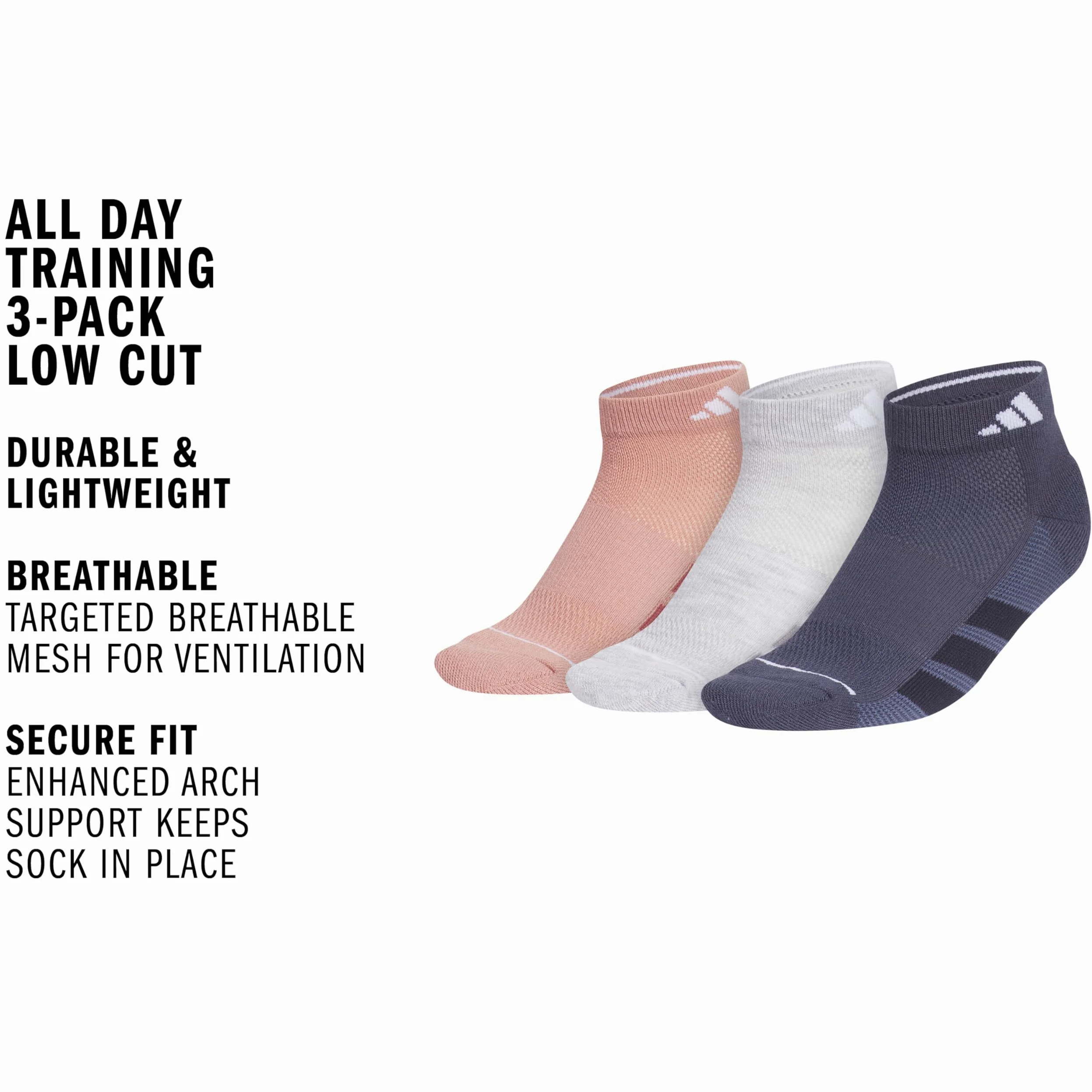 adidas All Day Training Low Cut Socks (3-pair) Athletic Performance With Targeted Cushion For Running Calcetines de corte bajo Mujer (Pack de 3)