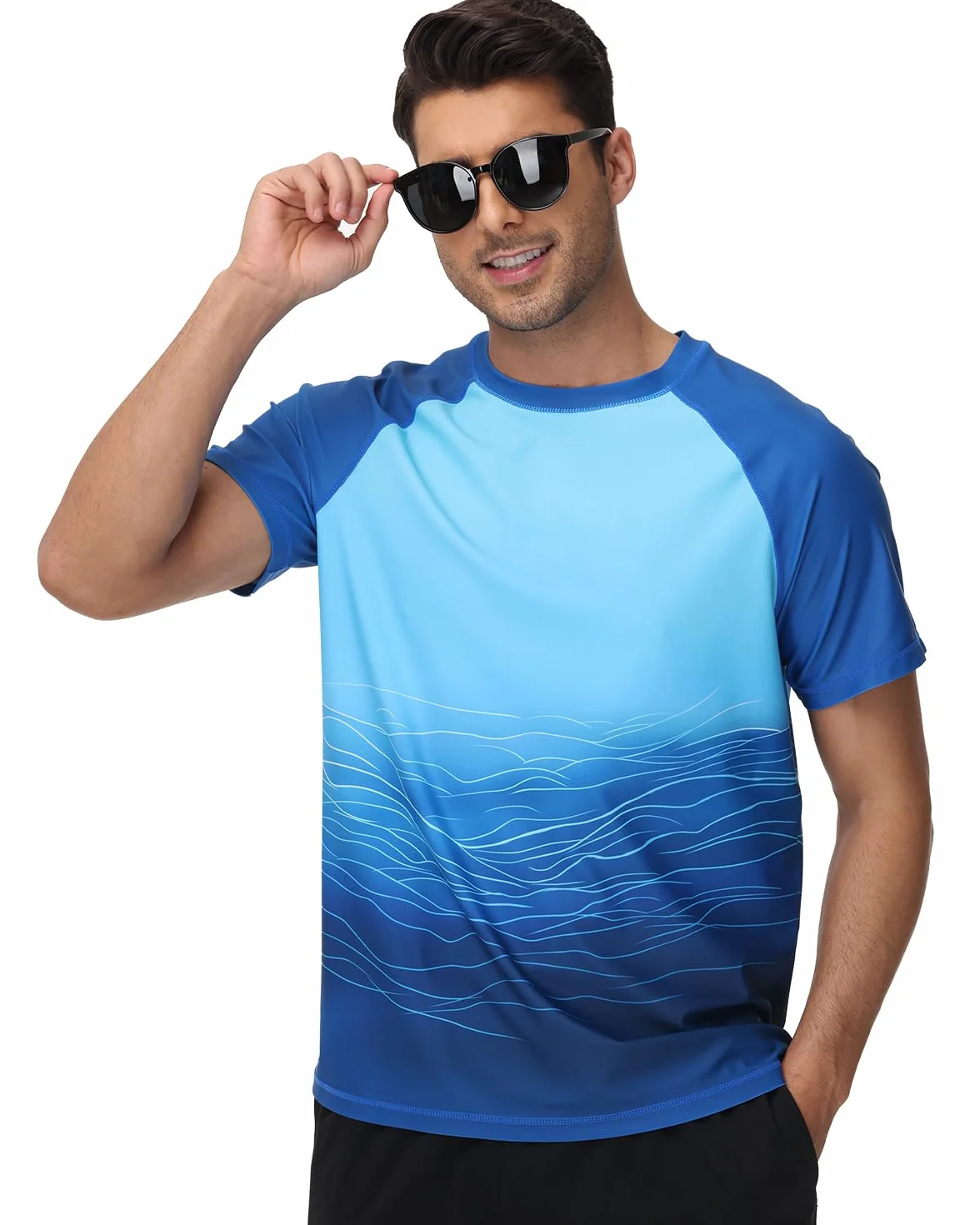 VAYAGER Camiseta de natación de manga corta para hombre, protección solar UPF 50+, de secado rápido, para agua, playa, protección solar