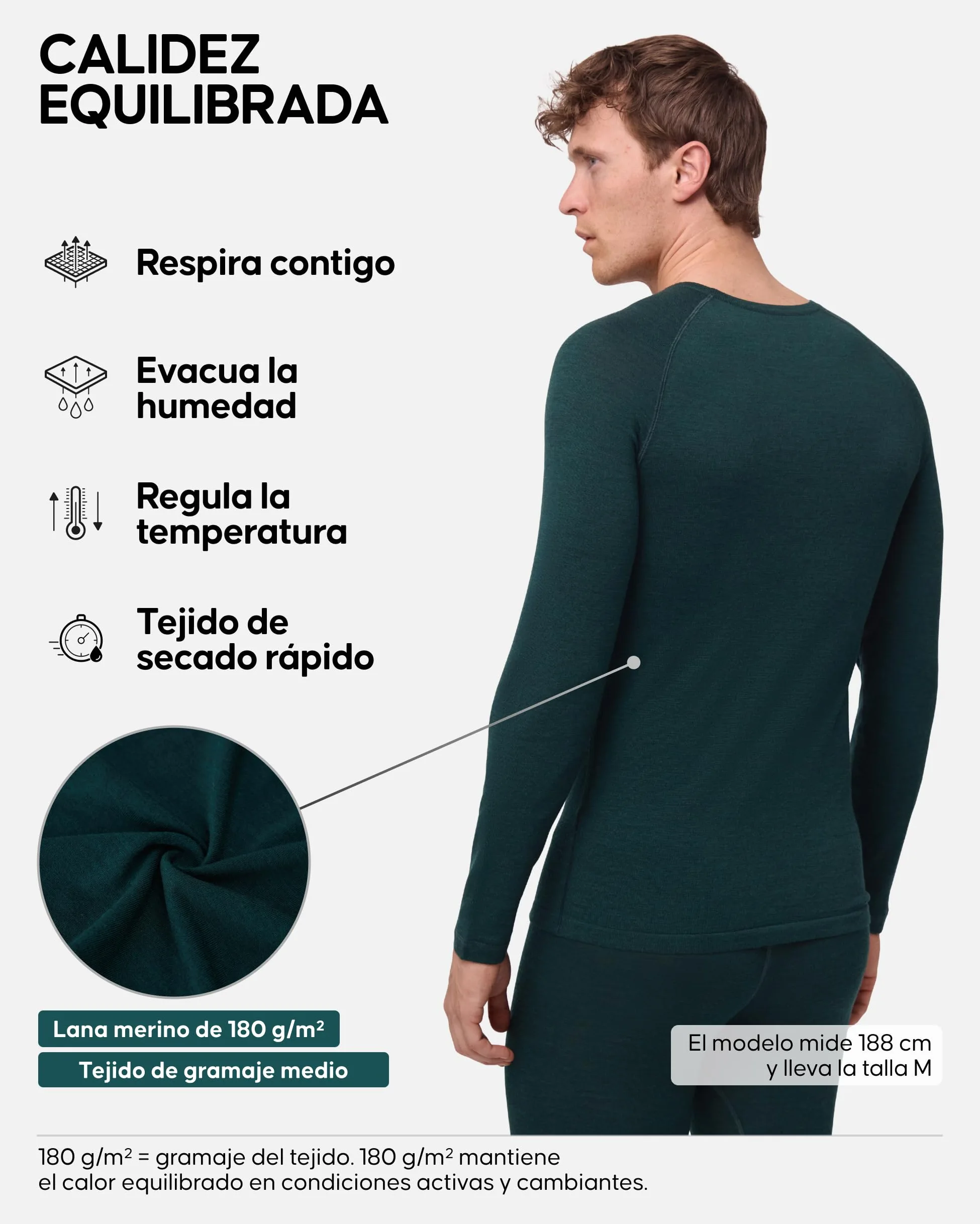 DANISH ENDURANCE Camiseta Térmica Lana Merino Hombre Dark Verde 3XL | Camiseta Térmica de Lana Merino 180g/m², Cálida y Transpirable con Ajuste Ergonómico, para Senderismo, Esquí y Uso en Casa
