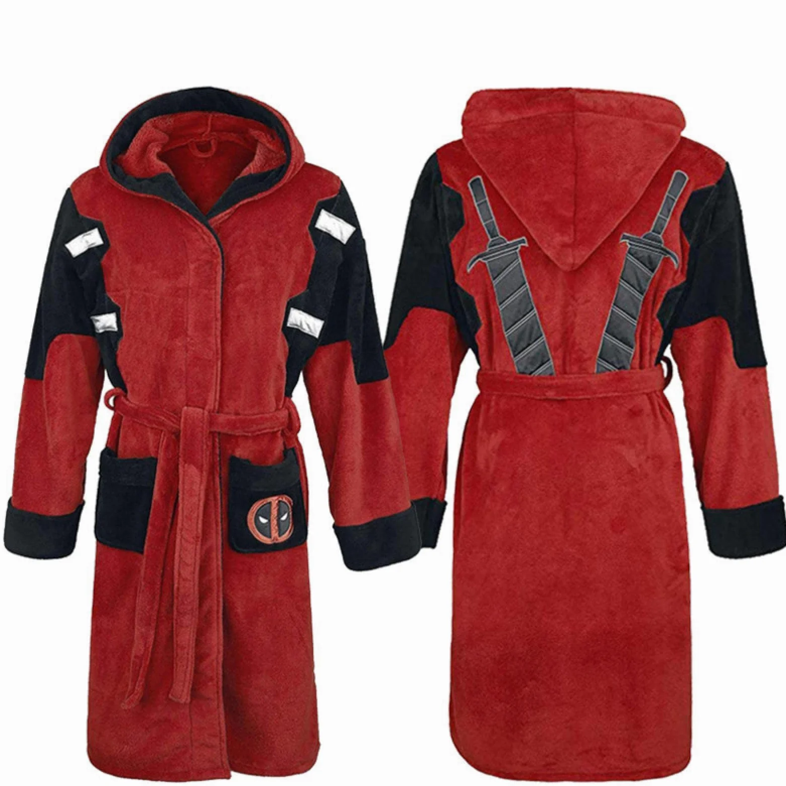Albornoz para hombre para adultos, unisex, de invierno, cálido, franela con capucha, disfraz de cosplay, ropa de dormir, bata de talla única, color rojo