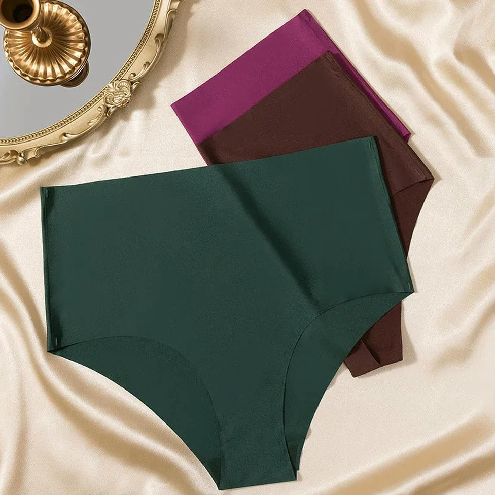 DYRBF - Juego de 3 bragas de cintura alta para mujer, ropa interior sin costuras, transpirables, talla grande, ropa interior deportiva acogedora