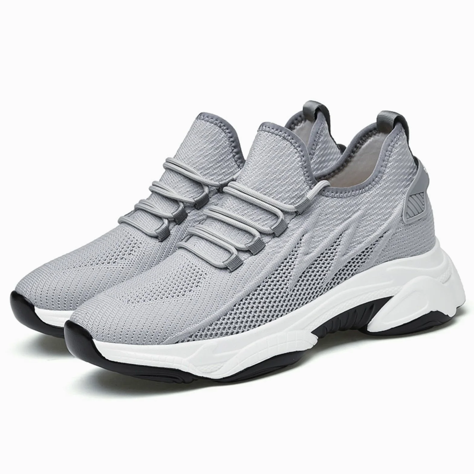 Zapatillas deportivas para hombre elevadas de 6 cm en malla, zapatillas de cuña Slip-on con cordones elásticos, tenis de malla transpirable, zapatillas de verano, suela gruesa con cremallera | caminar