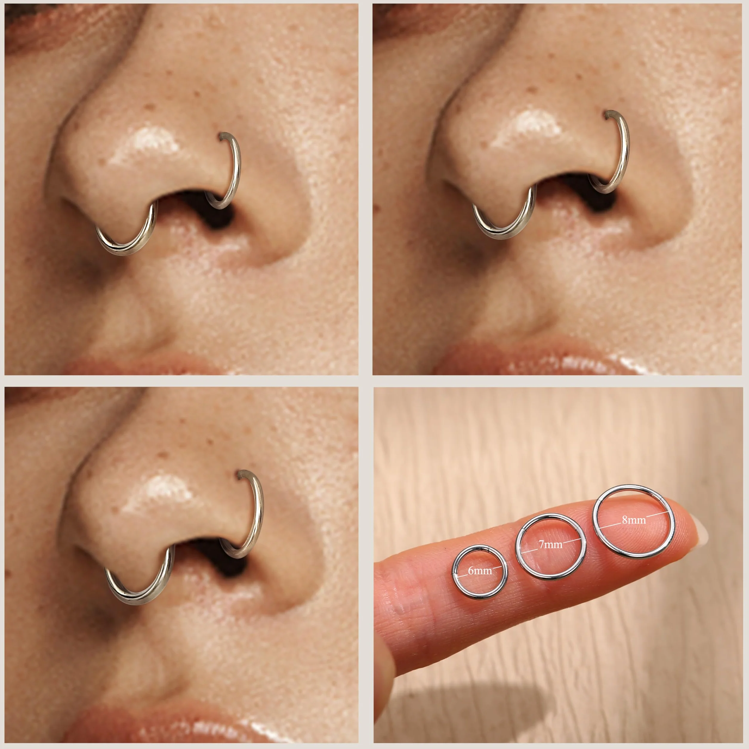 LOLIAS 12Pcs Piercing Nariz Oro Plata Piercing Nariz Acero Quirurgico 6/8/10mm Piercing Nariz Aro Piercing Septum Nostril Pendientes Nariz para Mujer Hombre 18/20G