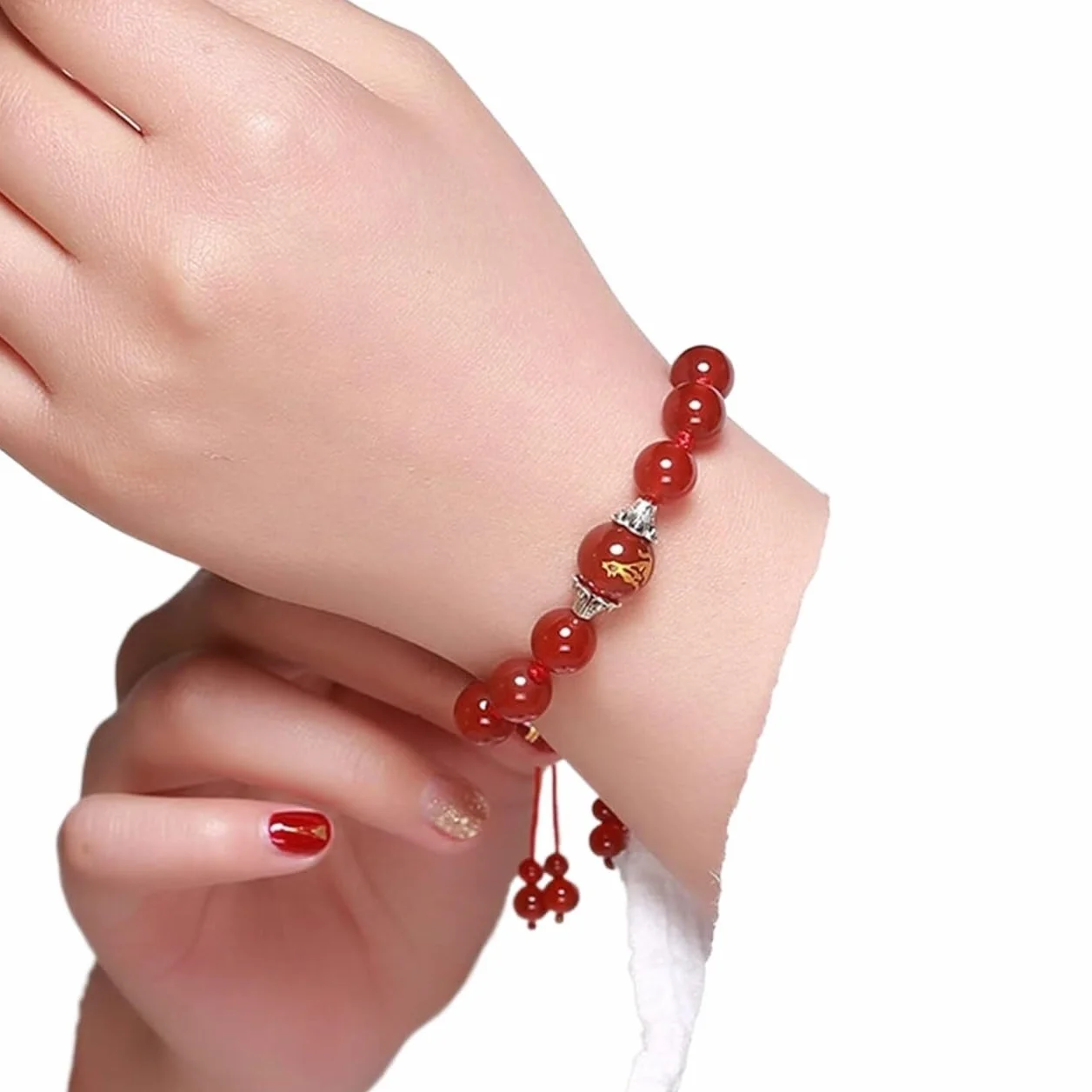 Feng Shui， Piedra Preciosa Natural, Hilo Rojo Riqueza 12 Amuleto Animal Suerte Ajustable Proteger de los Malos espíritus Mujeres, Perro