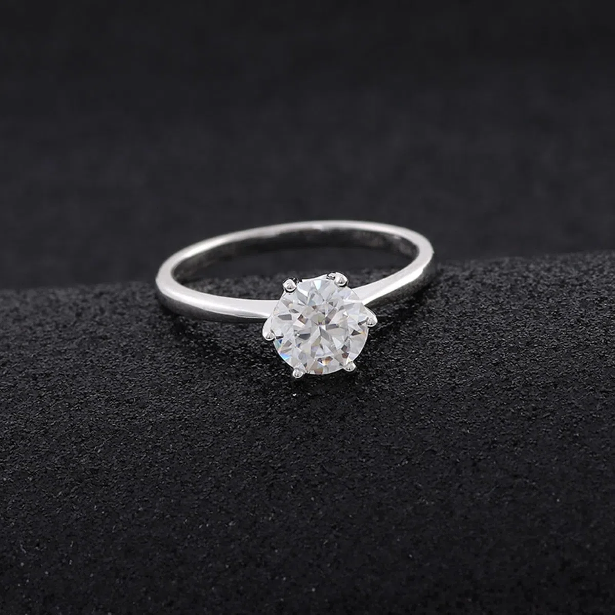 Anillo de compromiso para mujer, delicado anillo de boda, oro blanco de 9 quilates, moissanita, solitario con moissanite de 1 ct, talla 45 (14,3), popular para el aniversario de la madre