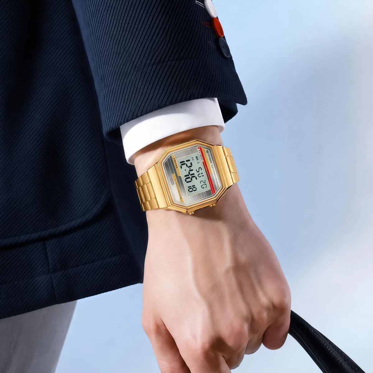 Gosasa Reloj digital retro para hombre y mujer, correa de acero