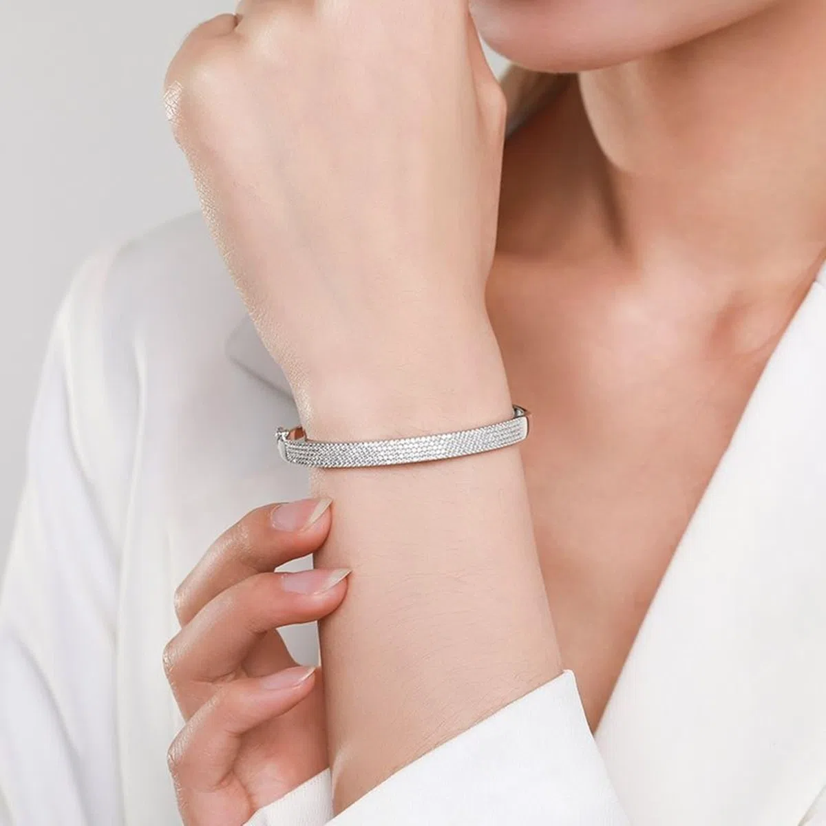 Pulseras para mujer, bonitas pulseras de moissanita pavé de oro blanco, joyería bohemia para mujer