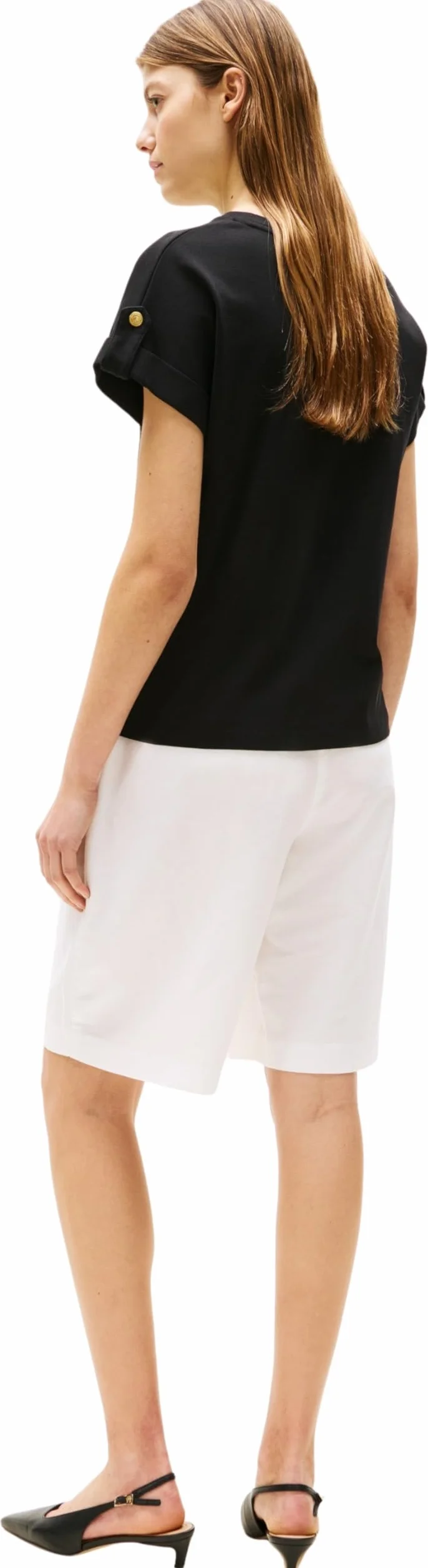 Tommy Hilfiger Camiseta de Manga Corta Mujer Gold Button con Cuello Redondo