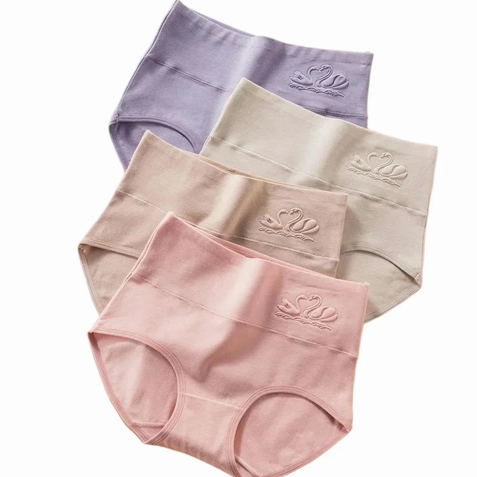 DYRBF - Bragas de algodón de cintura alta para mujer, ropa interior adelgazante, sin costuras, ropa interior sexy y transpirable para mujer, 4 piezas