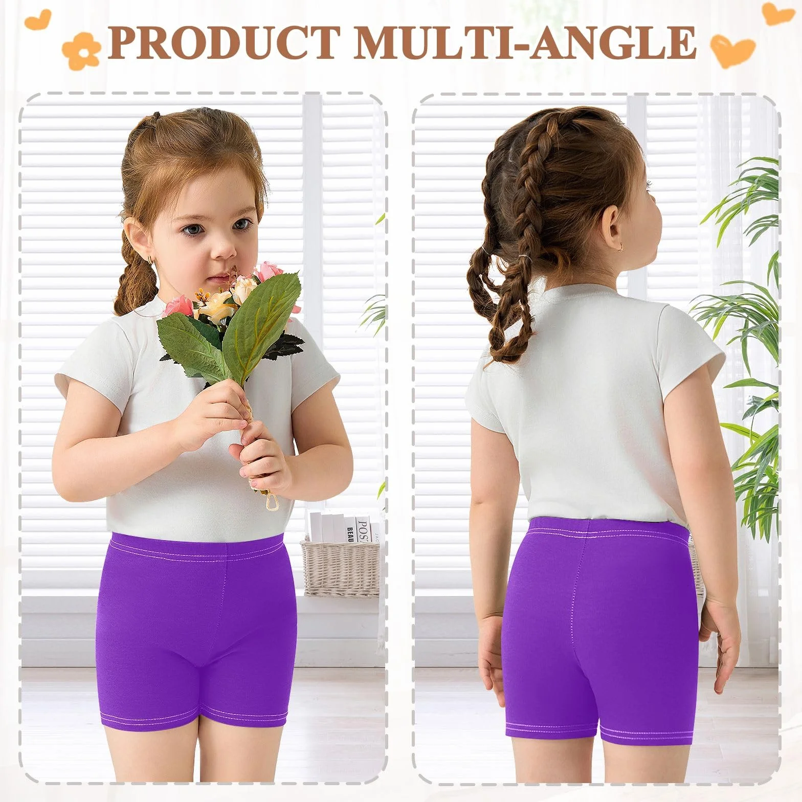 Pantalones cortos de algodón para niñas ciclismo baile morado