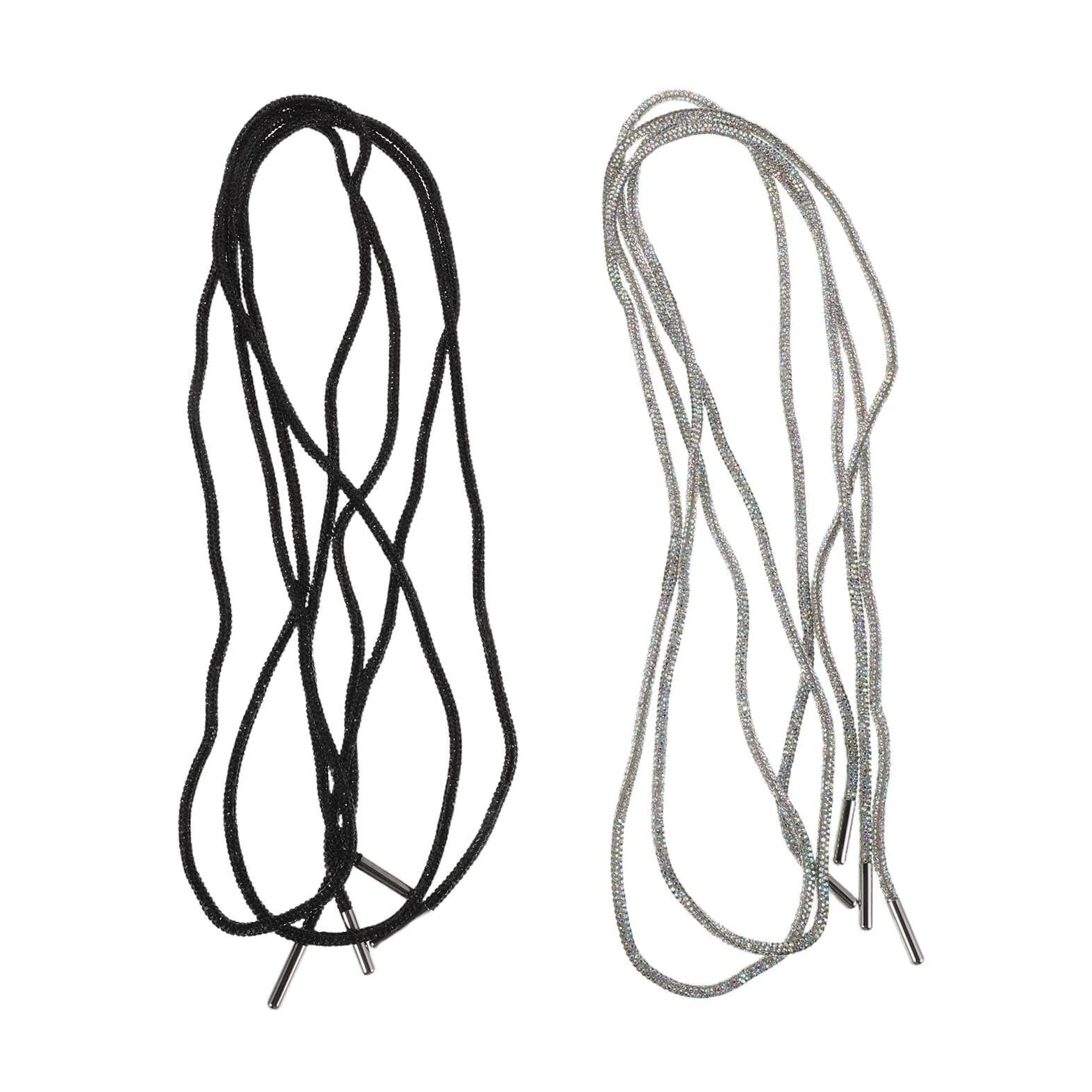 NOLITOY Cordones Redondos para Zapatos 120 Cm, Cordones Decorativos Gemas de Imitación Brillantes, Cuerda Elástica Negra y Ab Multicolor, 4 Piezas para Zapatillas y Sudaderas
