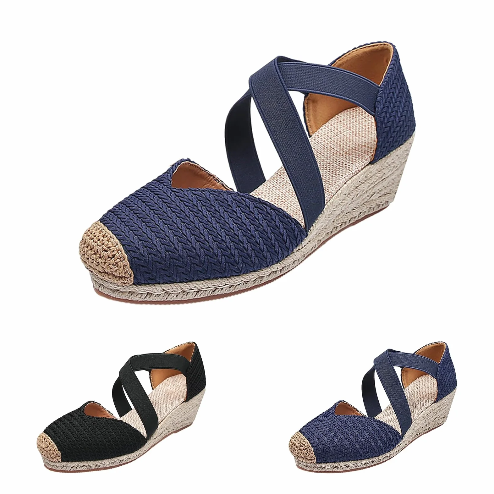 Plataforma Espadrille Sandals - Sandalias de mujer con cordones para verano, zapatos de playa con puntera cerrada, sandalias romanas, sandalias de cuña, sandalias de tiras adaptables para verano y