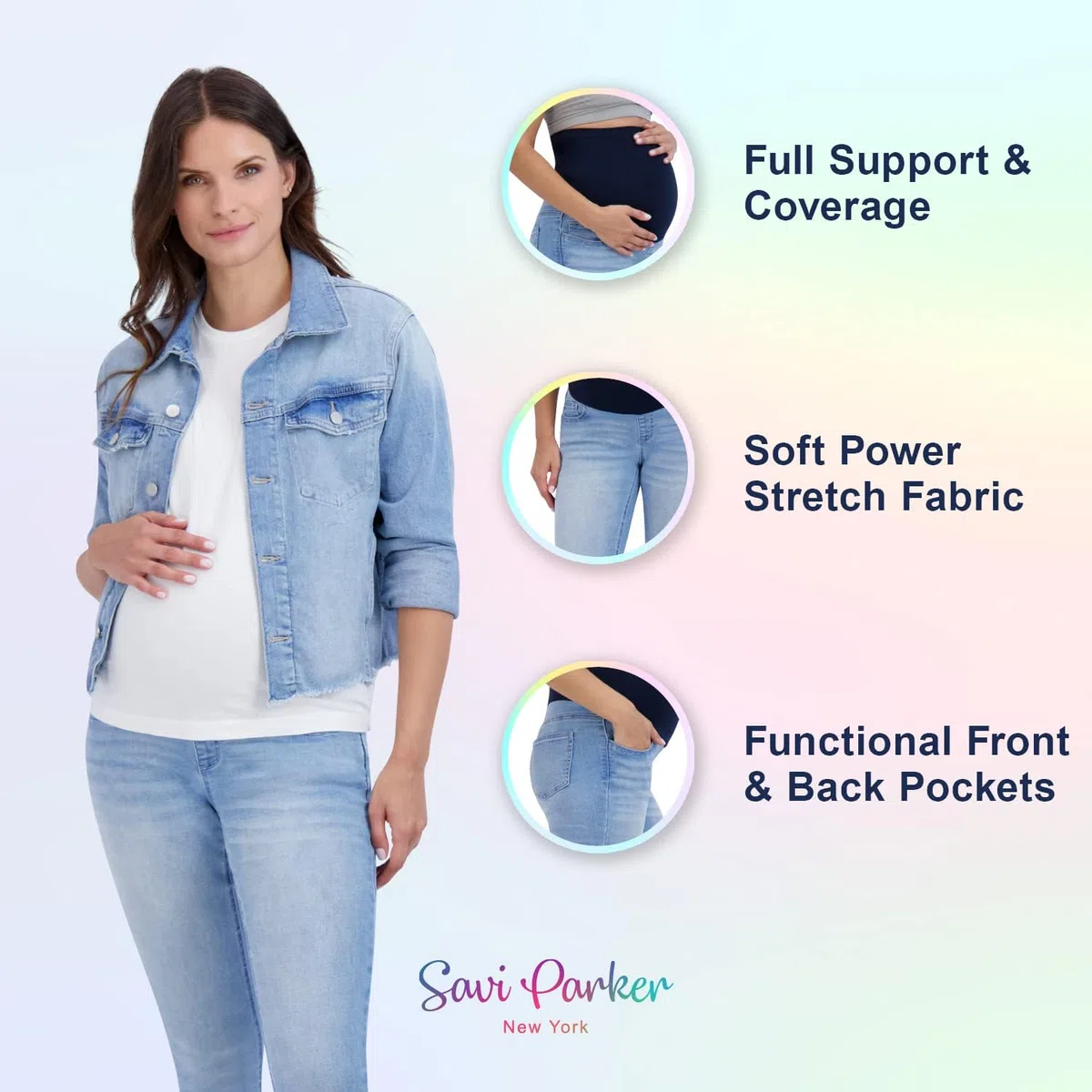 Savi Parker Vaqueros de maternidad para mujer sobre el vientre, ropa de embarazo para todas las estaciones, pantalones de maternidad