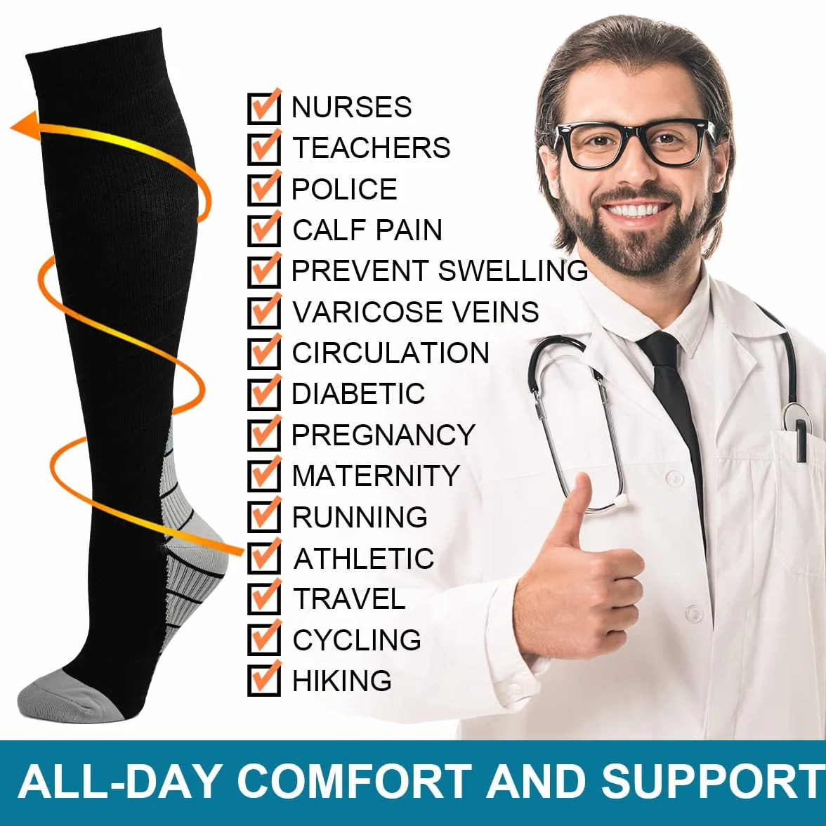 Calcetines de Compresión 3 Pares para Hombres y Mujeres Running Deporte