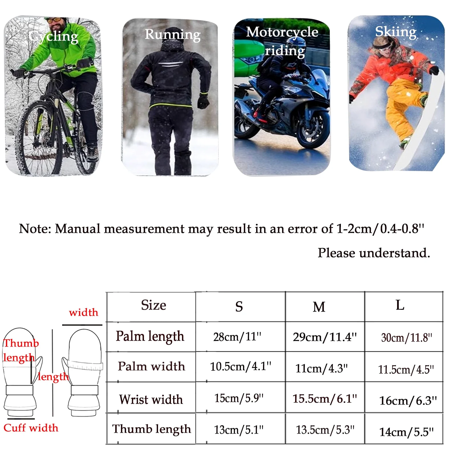 Guantes de Esquí, Manoplas cálidas de Invierno para Hombre Mujeres, Guantes de Moto Invierno Impermeable, Regalos para Hombres y Mujeres,[a] White,M