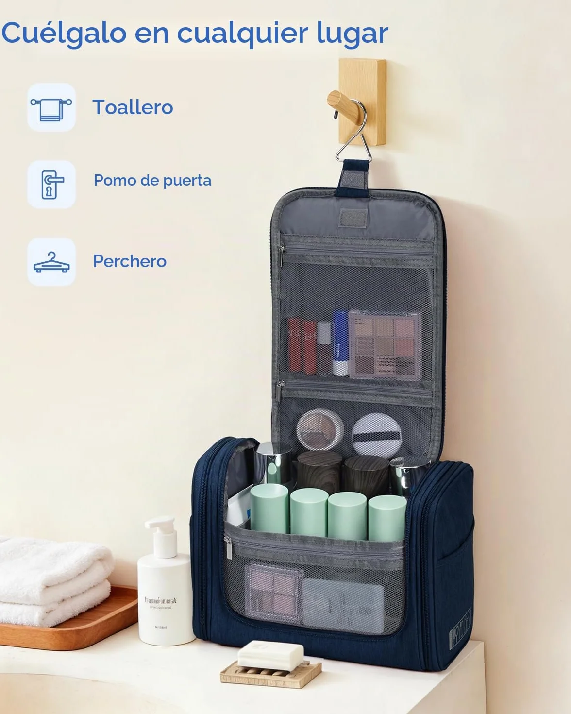 WANDF Neceser para Colgar Impermeable Bolsa de Aseo Colgante Viaje Hombre Bolsa de Cosméticos y Maquillaje para Mujer