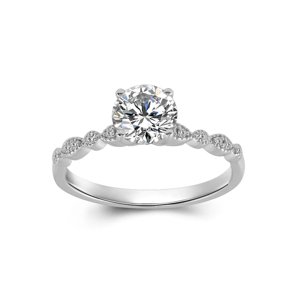Anillo de compromiso de oro blanco de 14/9/18 quilates, sin piedras preciosas, anillo de boda con moissanite redondo de 1 quilate para mujer