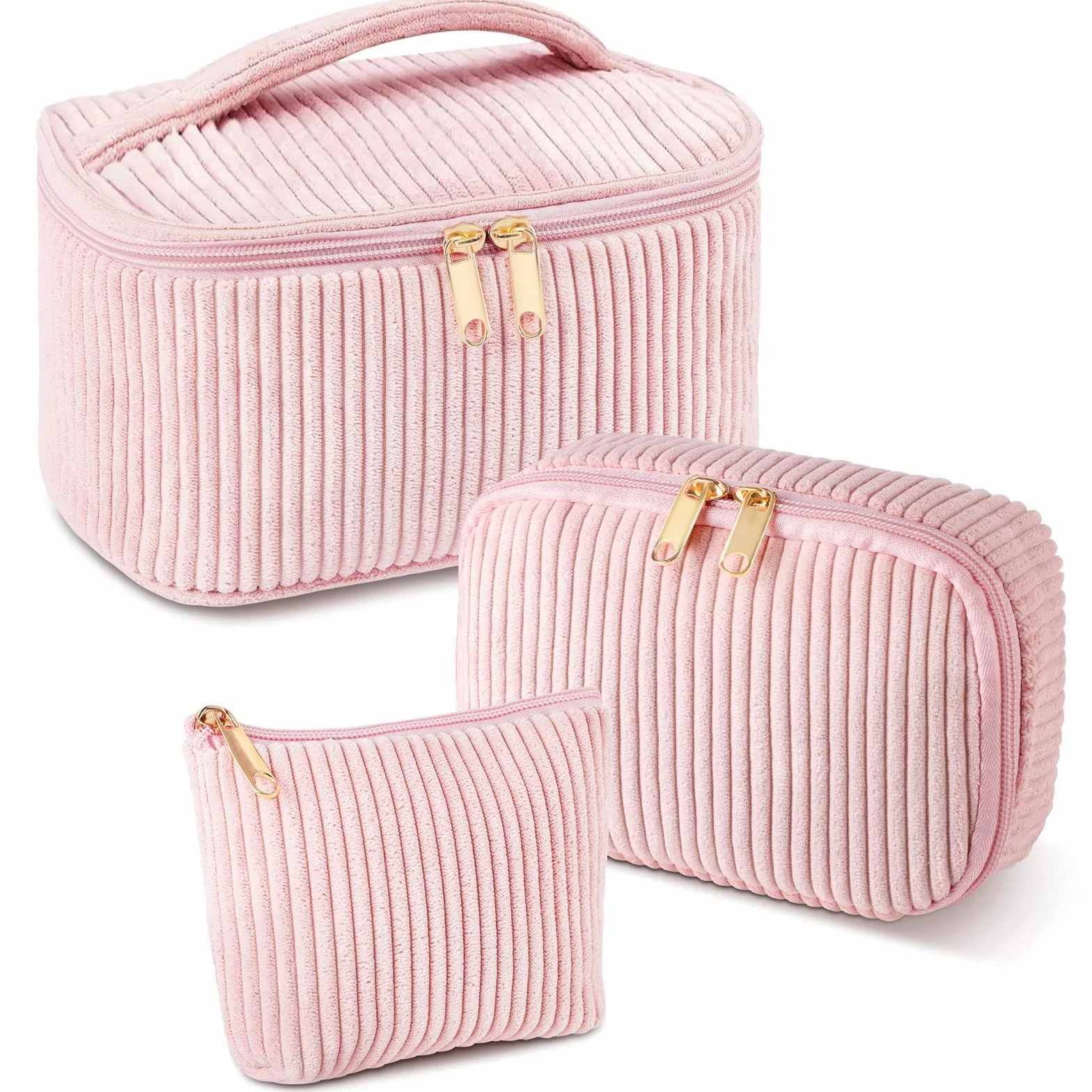 Aucuu Neceser Maquillaje, Bolsa de Maquillaje para Mujer, Bolsa de Cosméticos de Viaje, Bolsa de Aseo para Mujer, Pana Grande para Mujeres y Niña, para Hogar Vacaciones Viaje-Rosa