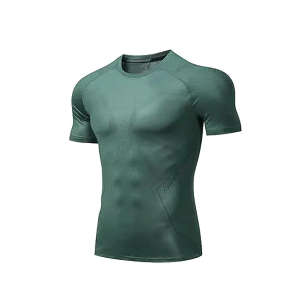 DYRBF - Camiseta de manga deportiva para hombre, cuello redondo, transpirable, para entrenamiento, gimnasio, trotar, elástica, ajustada
