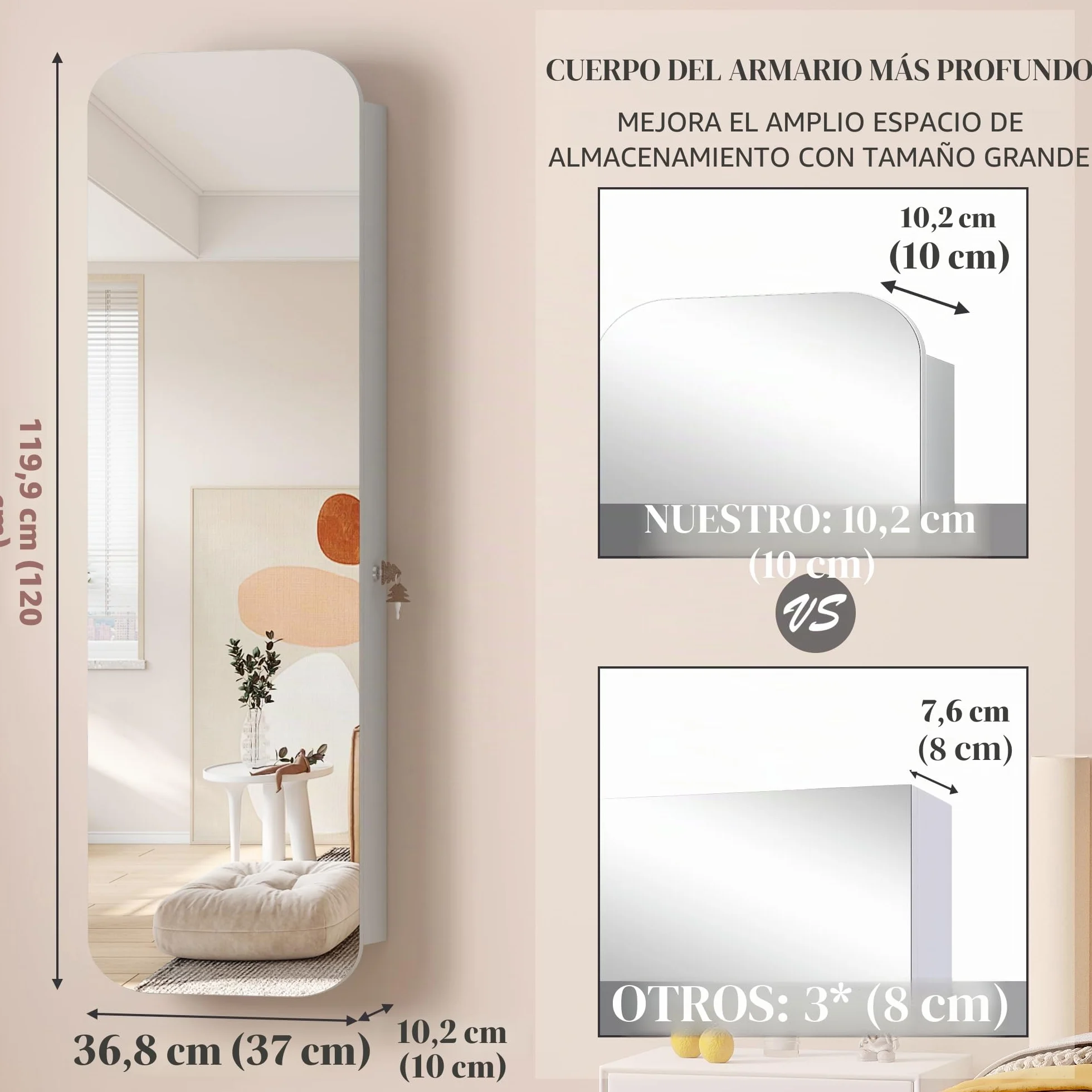Vlsrka Oval Armario Joyero con Luz, LED Armario Espejo Joyero de pared, Espejo joyeros de puerta con Cerradura, Armario Espejo colgante Con luces, Ovalado Espejo joyeros, Regalo mujere, Blanco