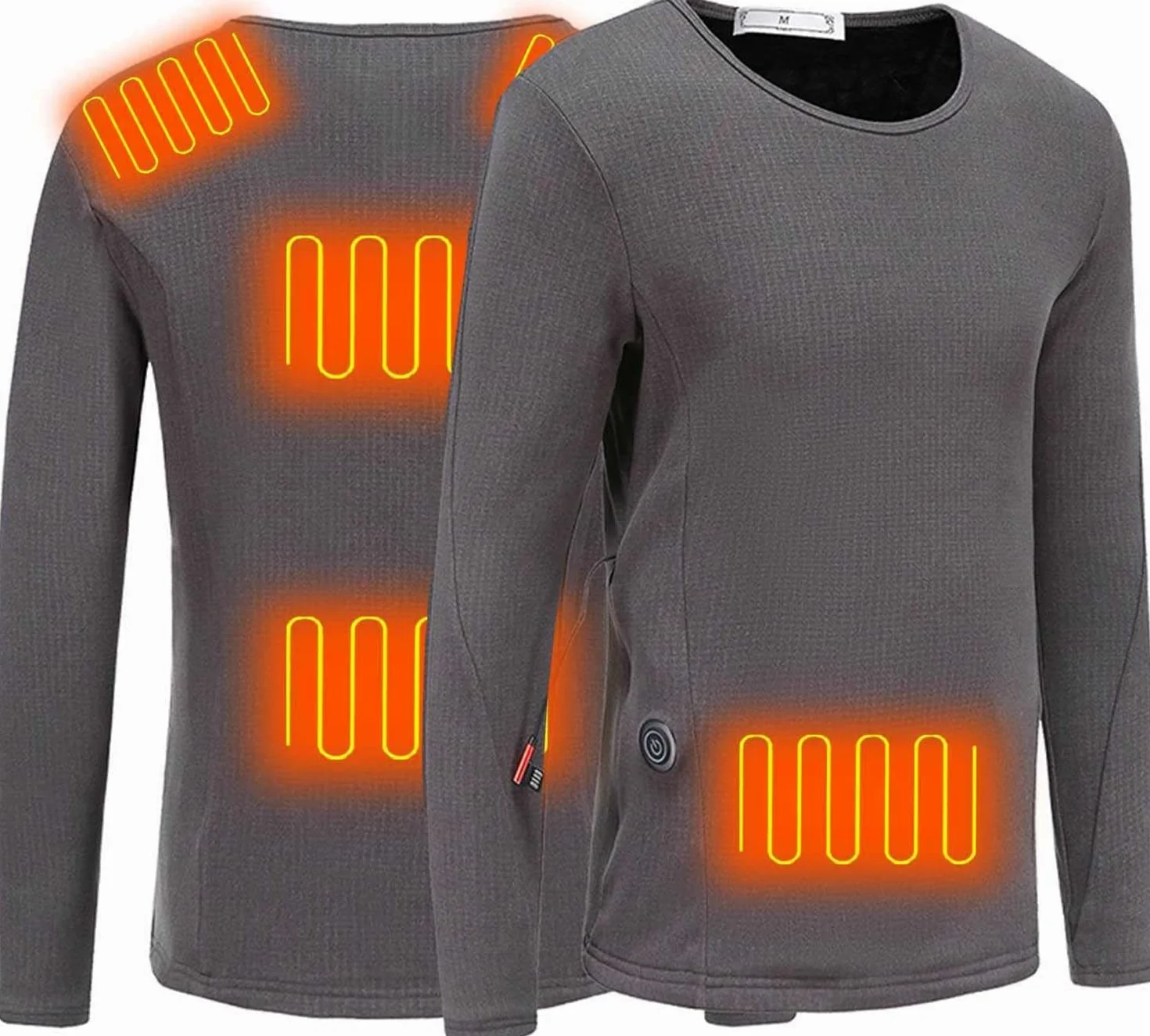 Camisas de Manga Larga con calefacción eléctrica for Mujeres y Hombres, Capa Base térmica Superior for Correr en climas fríos (sin batería) (Color : Gris, Size : S-Small)