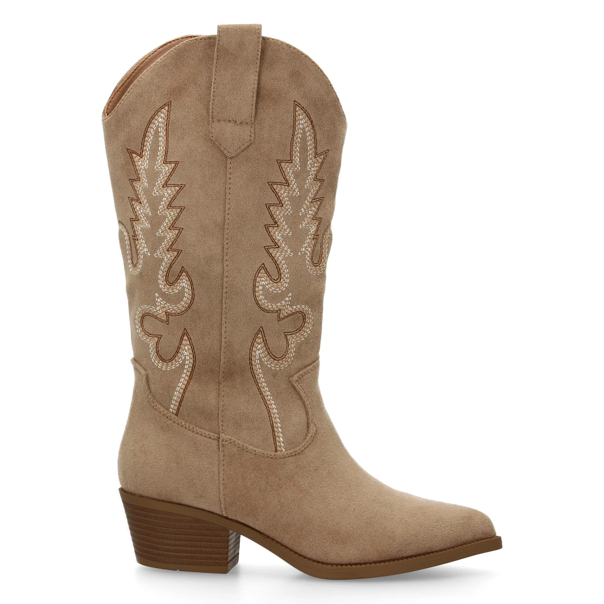 Botas de Mujer Estilo Cowboy, Tacon bajo, comodas y Elegantes. Diseno de Cana 32 cm Bordada Look Casual o de Fiesta, Ideales para Otono Invierno