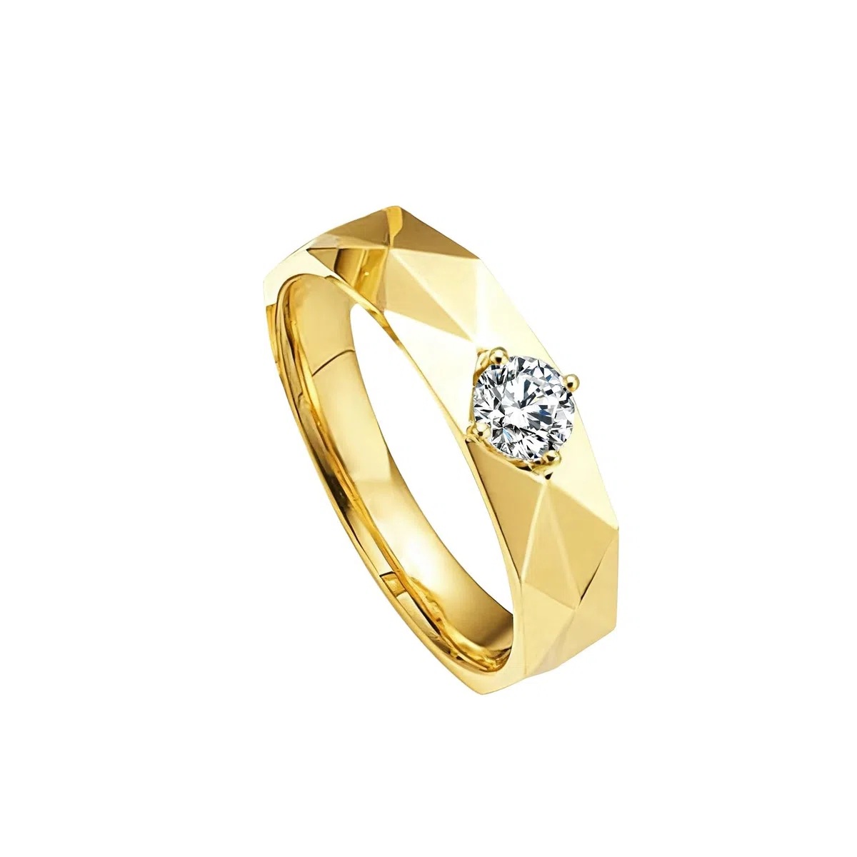 Anillo de boda de oro amarillo de 18 quilates, diamante solitario de 0,3 quilates, alianzas de boda 750, oro auténtico, 5,3 mm, para mujer, talla 62 (19,7)