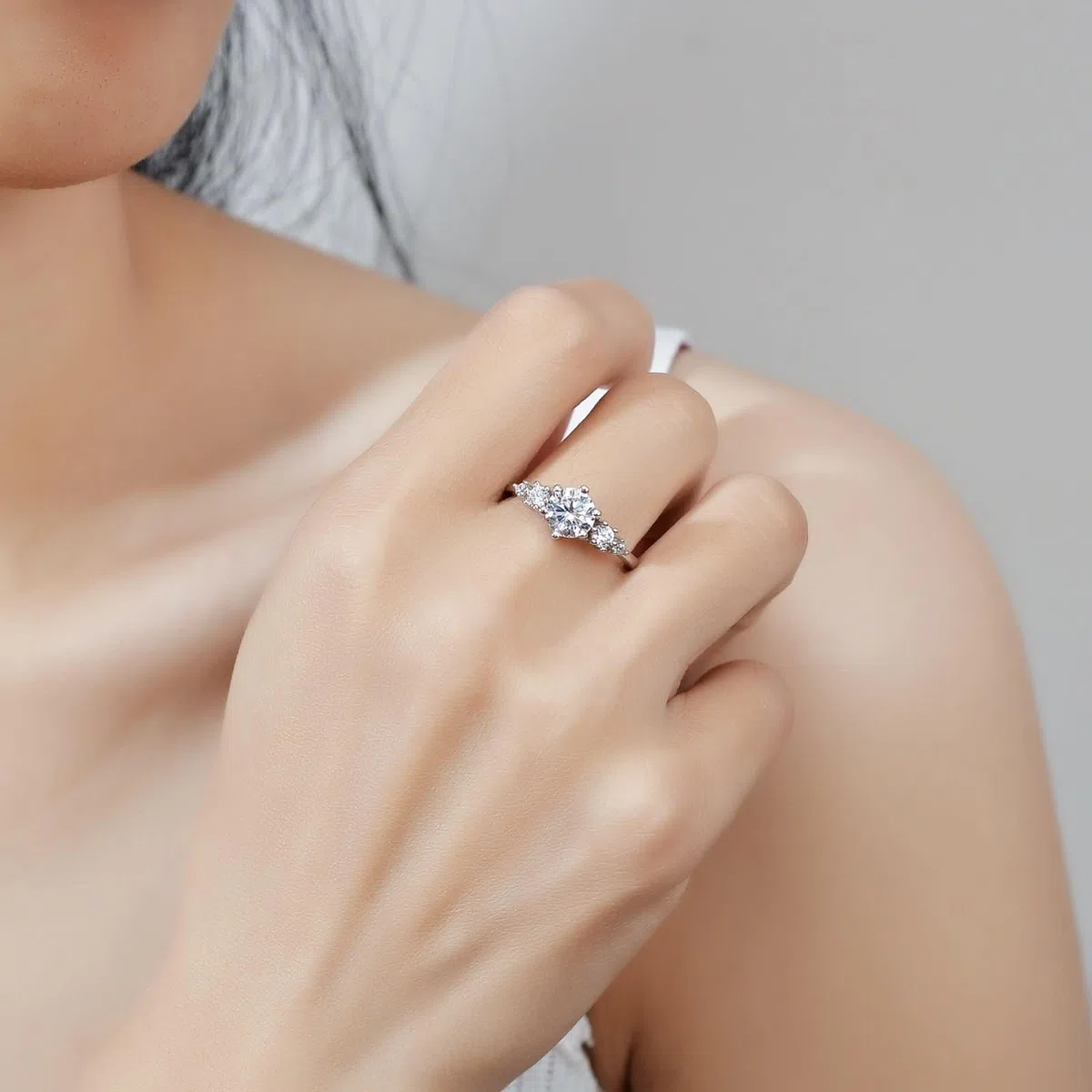 Anillo de oro blanco para mujer, anillos de compromiso, moissanite, 1 ct, anillo de boda solitario, elegante anillo de oro para mujer