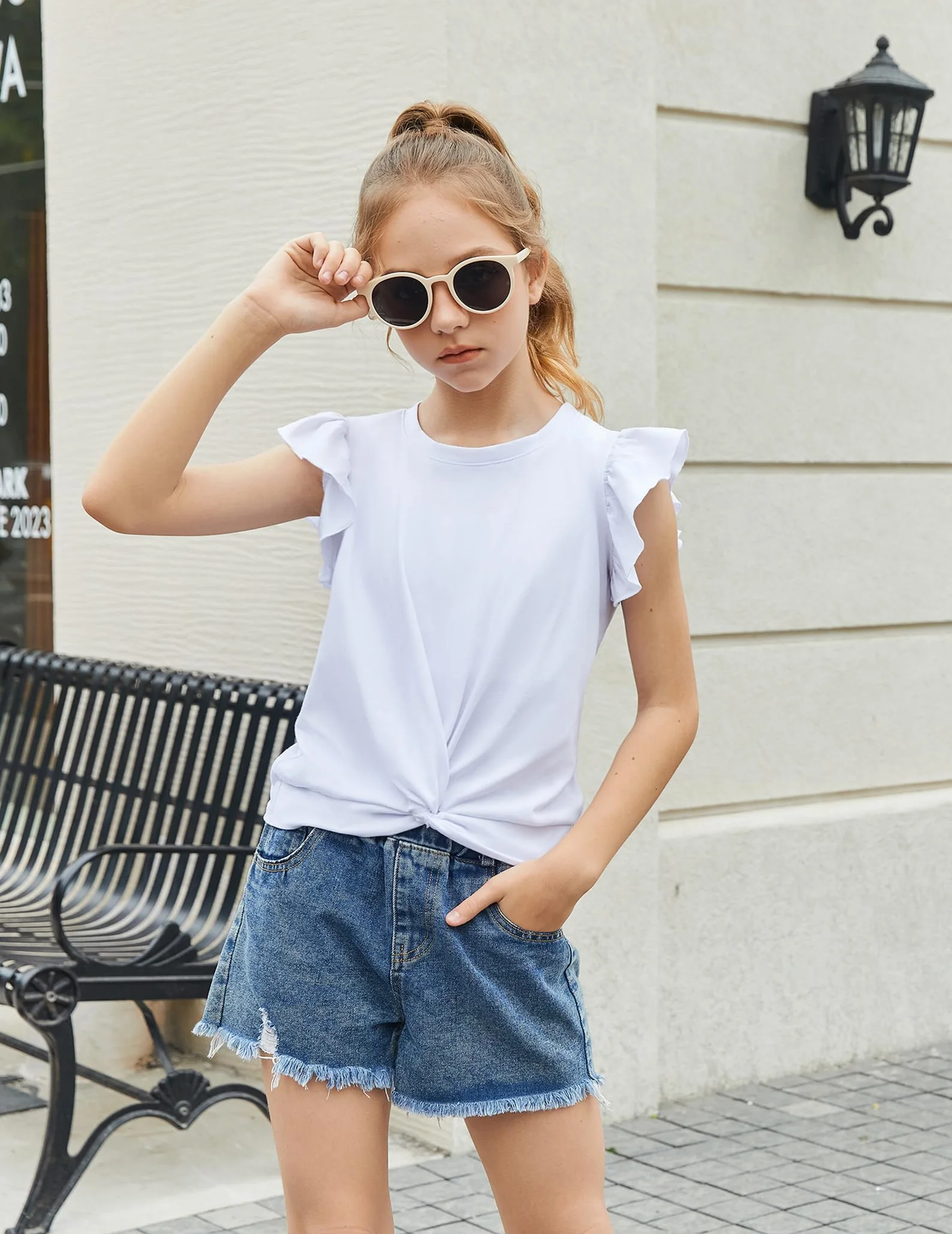 Arshiner niñas 5-12 años Camisa de Manga Corta Twist Front Camiseta para niñas Lindo Vuelo Mangas Verano Blusa para niñas túnica tee Tops
