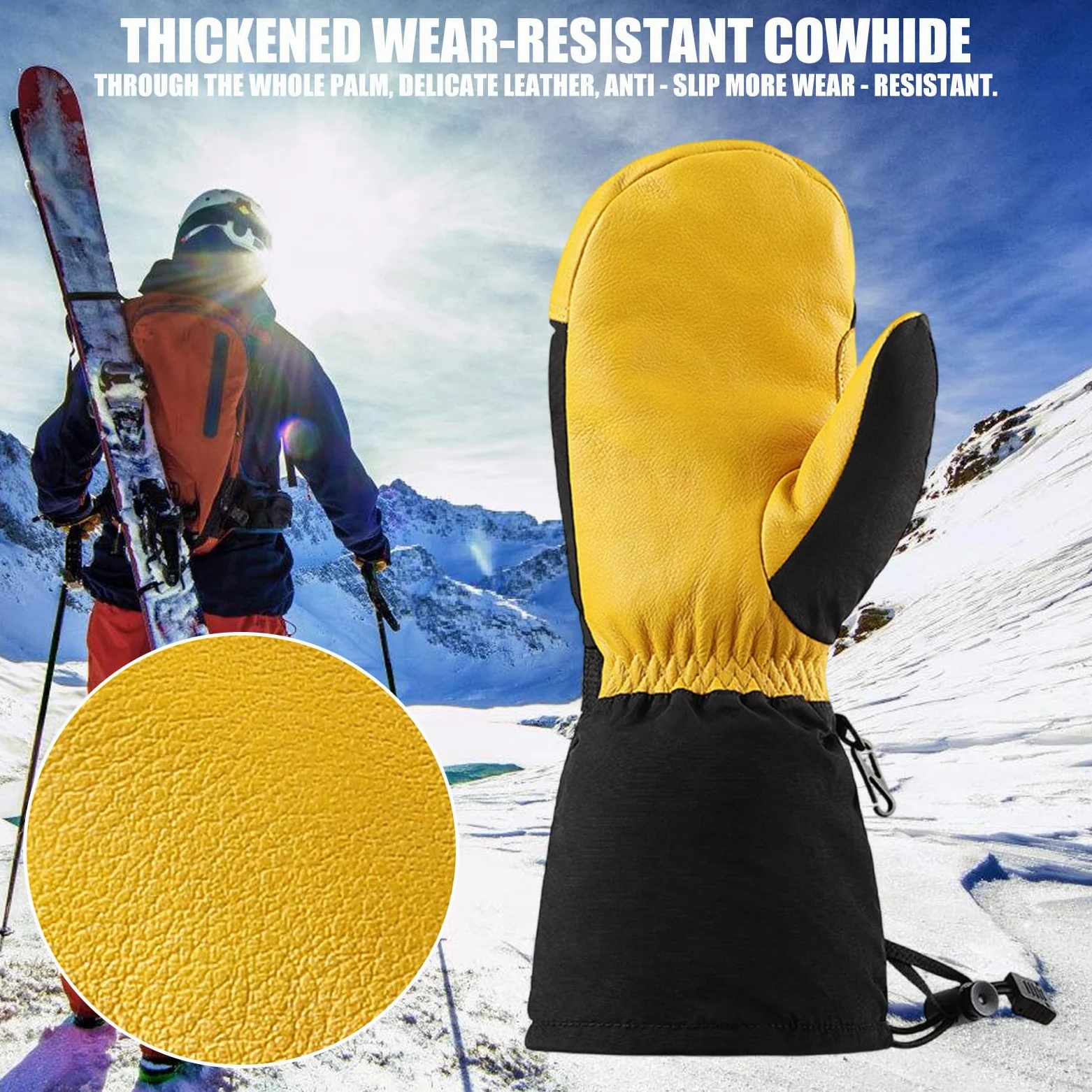 Guantes de esquí para clima frío, forro grueso, impermeables, resistentes al viento, snowboard, unisex, correa de muñeca ajustable, resistente al viento, térmicos para clima frío