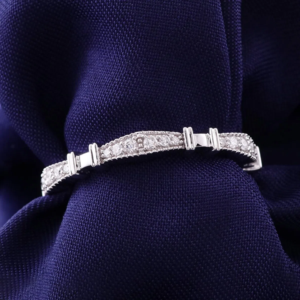 Moissanite Anillo de boda, anillo de promise para mujer, apilable, fino, oro blanco de 9/14/18 K