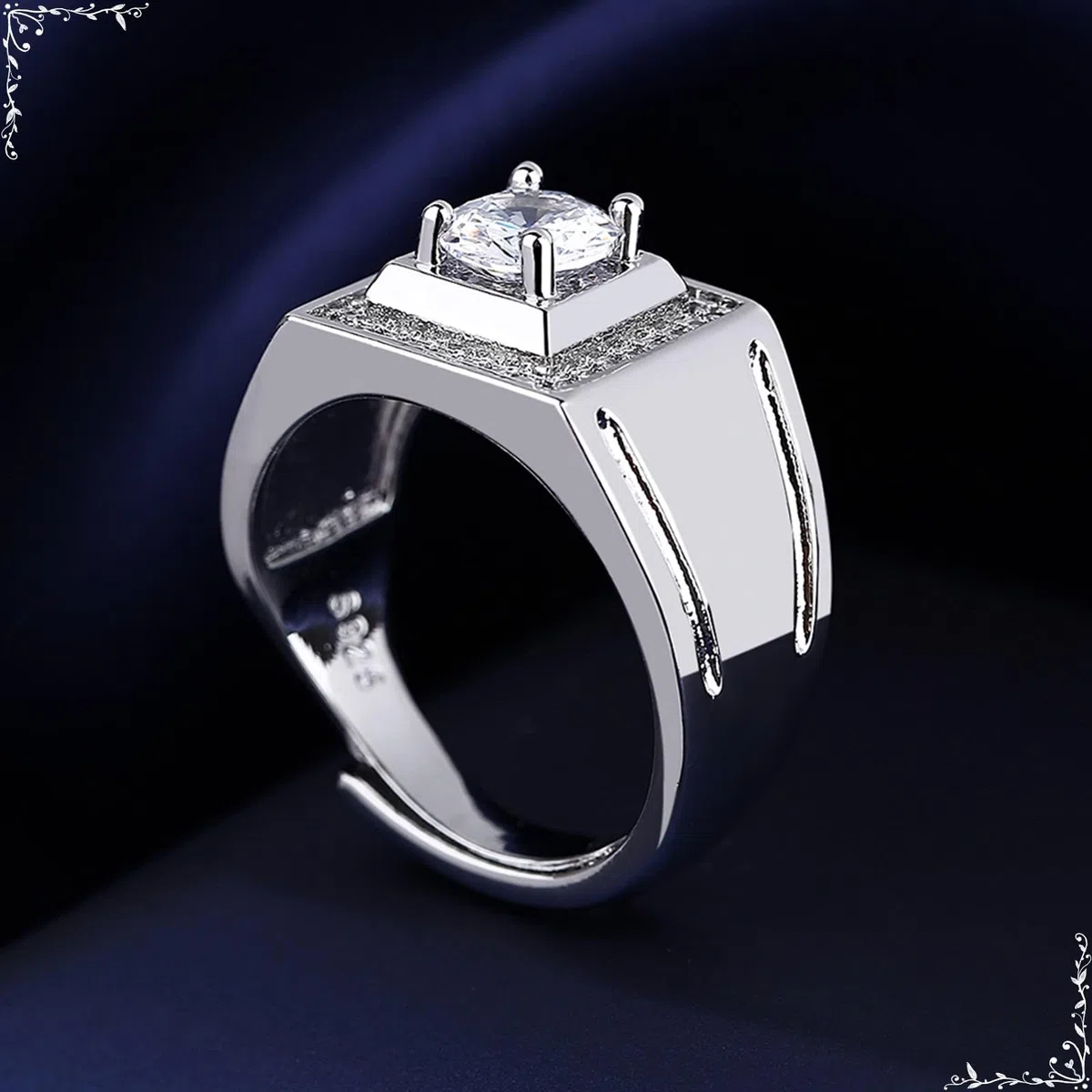 Anillo de compromiso de oro blanco de 9 quilates, 14 quilates y 18 quilates para hombre, ancho con moissanita