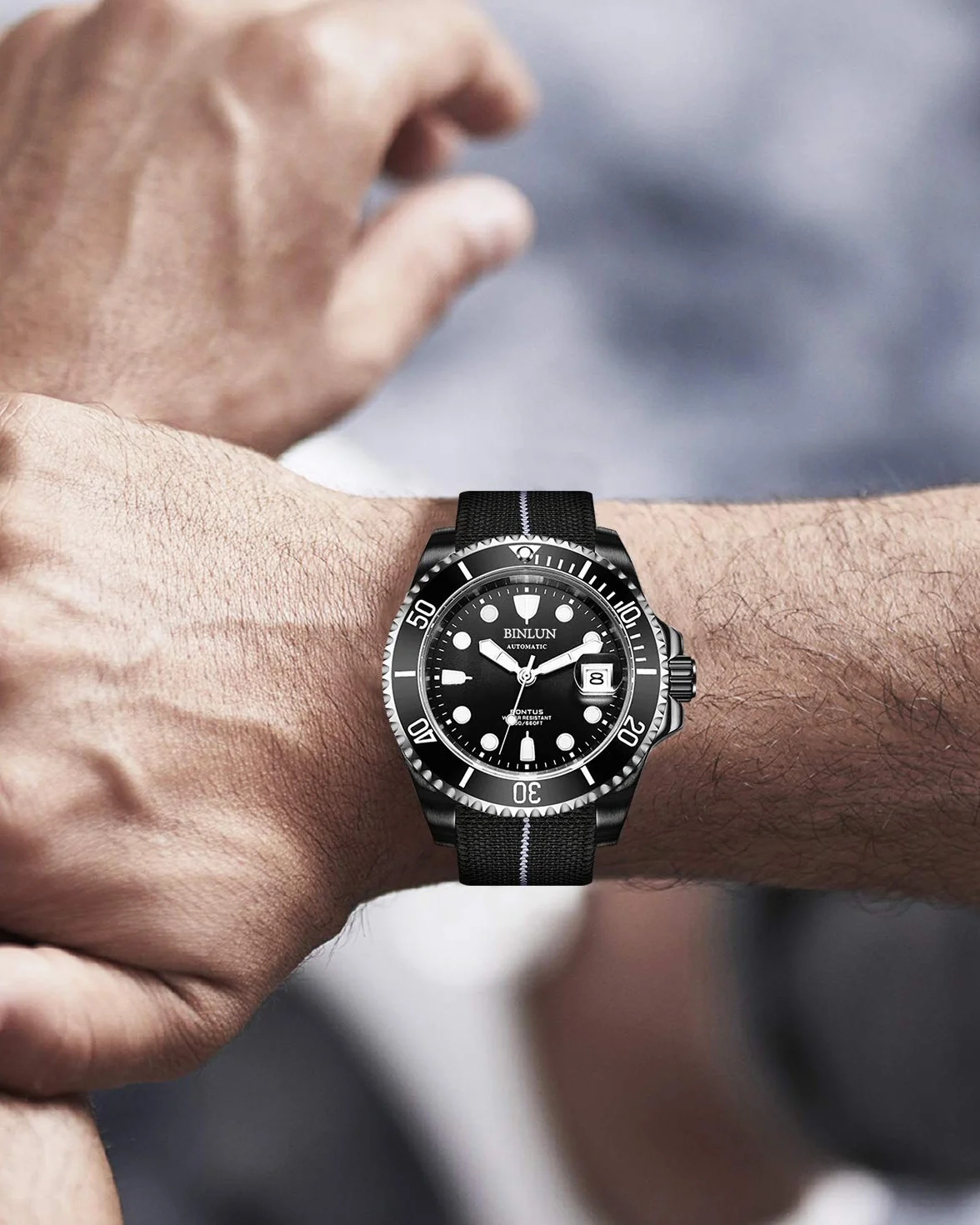 BINLUN Elástico Nylon Correa Reloj Marina Nacional Cierre de Gancho Correa para Reloj Calidad Alta con Hebilla Negra Plateada para Hombre Mujer 18/20/22mm