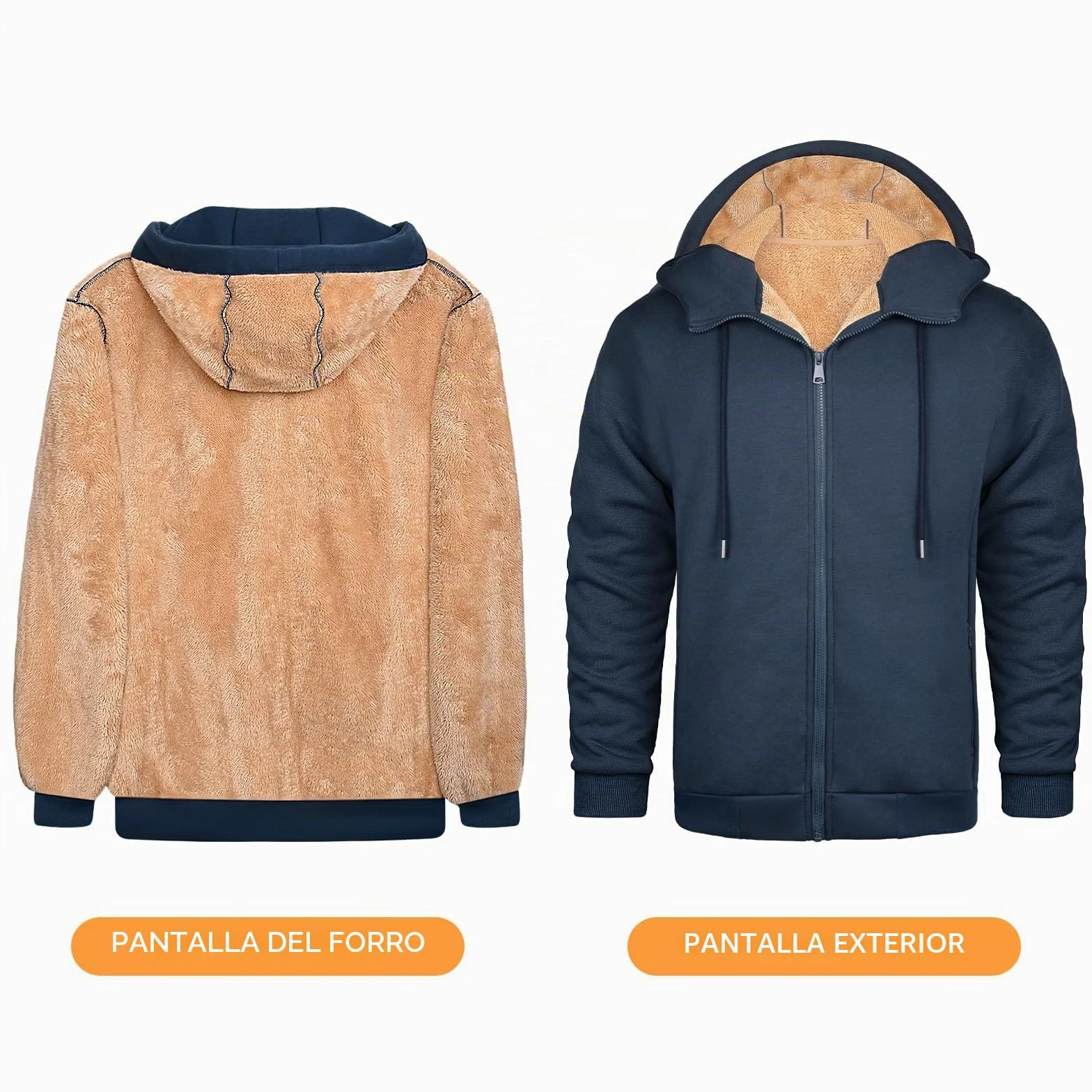 Sudadera con Capucha Hombre con Forro Polar Invierno Chaqueta Sudadera de Cremallera Completa Cómoda Manga Larga Informal Cálido Hoodie Abrigo con Bolsillo