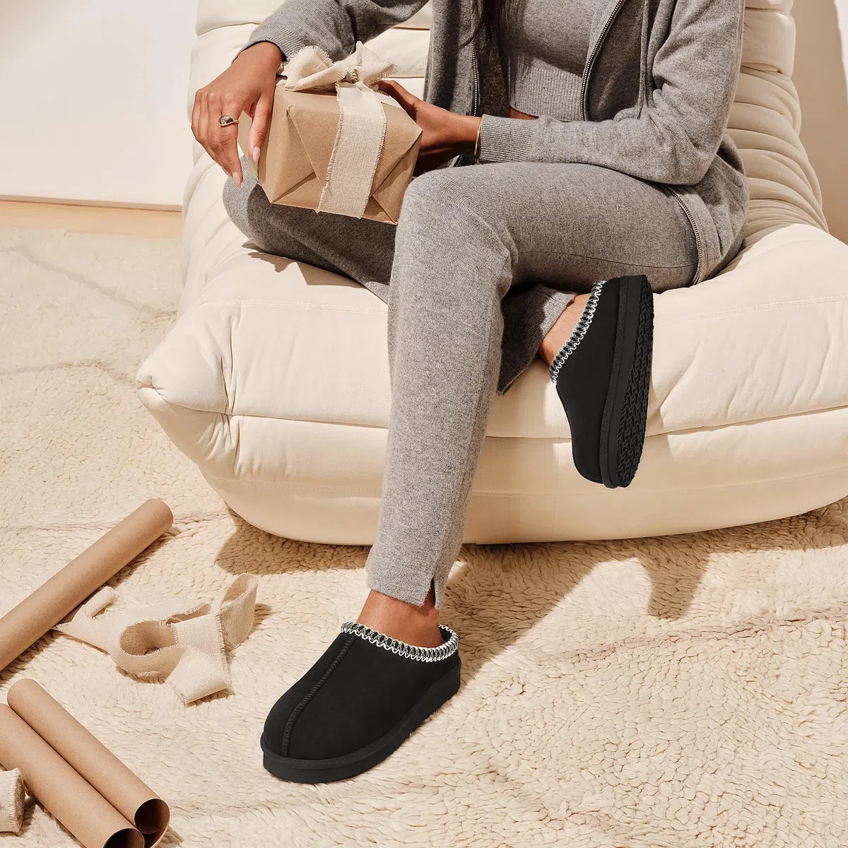 Litfun Pantuflas de espuma viscoelástica para mujer, acogedoras, cálidas, para interiores y exteriores