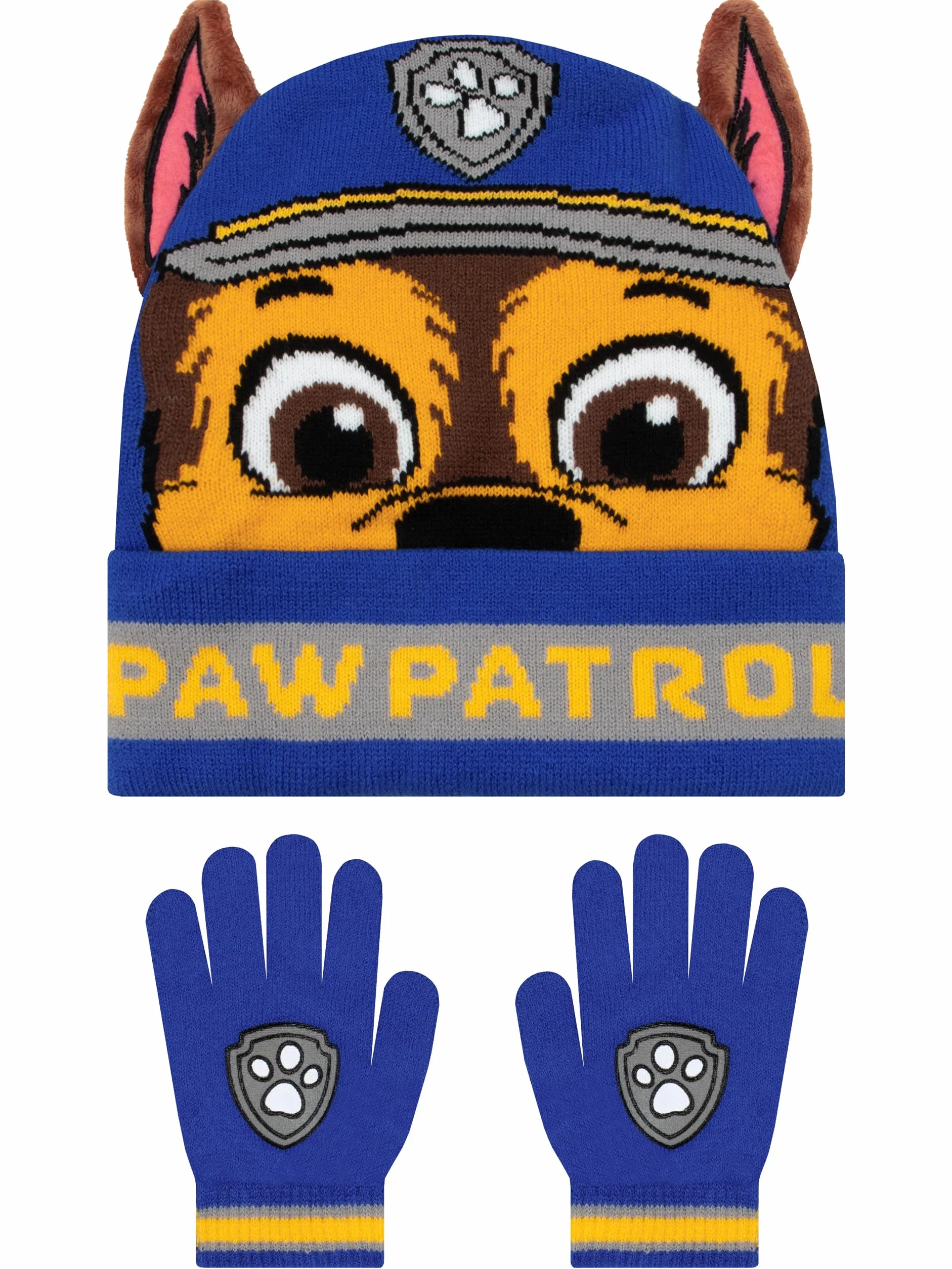 Paw Patrol Conjunto De Gorro Y Guantes Para Niños, Conjunto De Gorro Y Guantes Chase Con Orejas 3D, Azul, Talla Única
