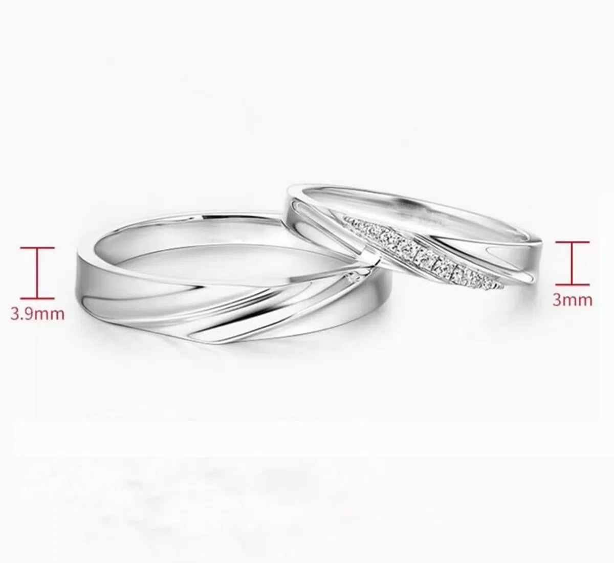 Anillo para hombre, sin piedras preciosas, oro auténtico 375, anillos de compromiso, oro blanco de 9 quilates, alianzas de boda auténticas, 3,9 mm, para hombres, talla 63 (20,1)