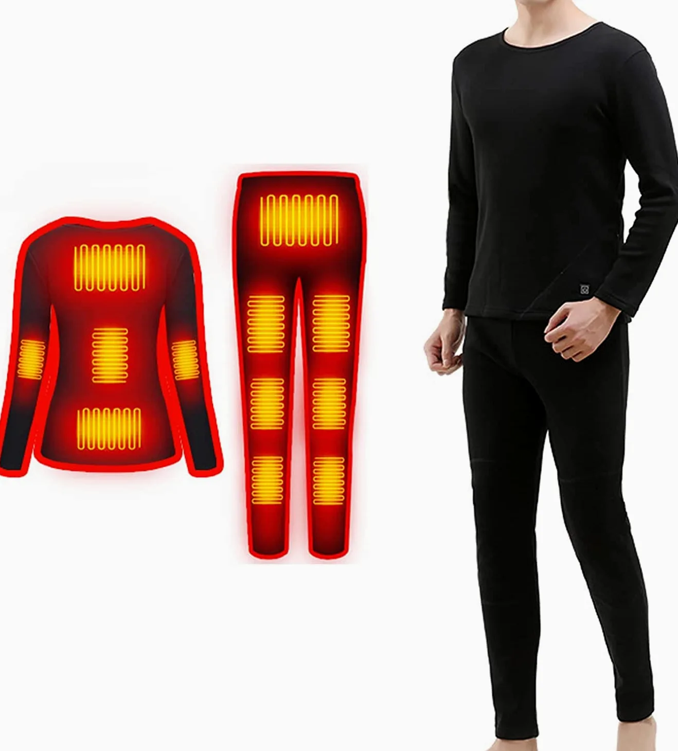 Conjunto de Ropa Interior térmica for Hombre, Parte Superior e Inferior térmica for Hombres, Capa Base de calefacción USB con Forro Polar (sin batería) (Color : Black, Size : 4XL-4XLarge)