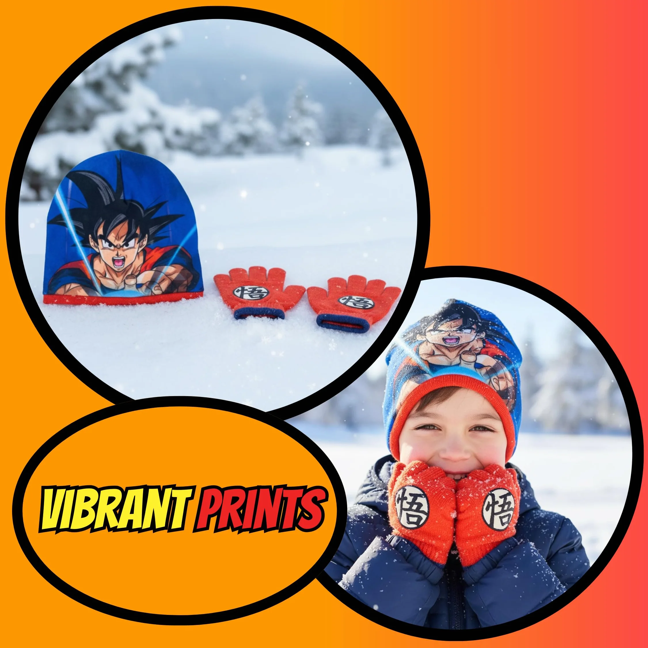 Dragon Ball Z Gorro y Guantes para Niño, Conjunto de Invierno Infantil Diseño Goku, Regalo para Niños