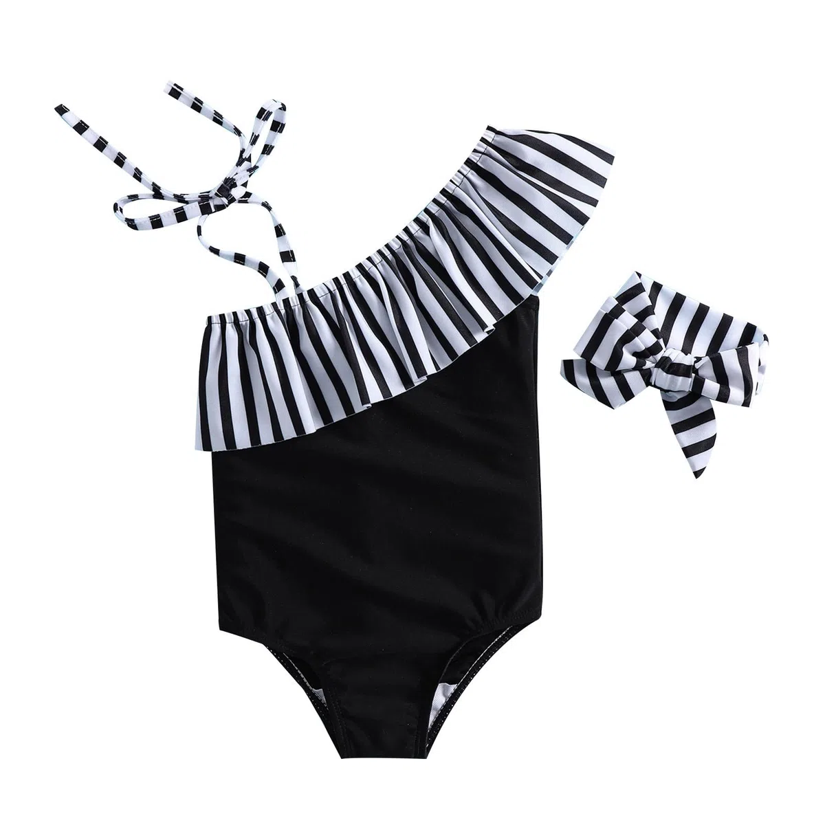 Generisch Bañador para niña con hombros unilaterales, diseño de rayas, triángulo, para niños pequeños, baño para bebés y niños, piscina, playa