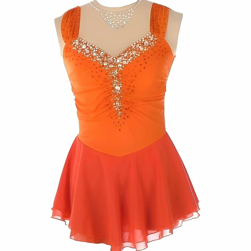 Vestido De Patinaje ArtíStico para Mujer, Traje De Patinaje sobre Hielo Sin Mangas con Falda EláStica, Maillot Transpirable para CompeticióN