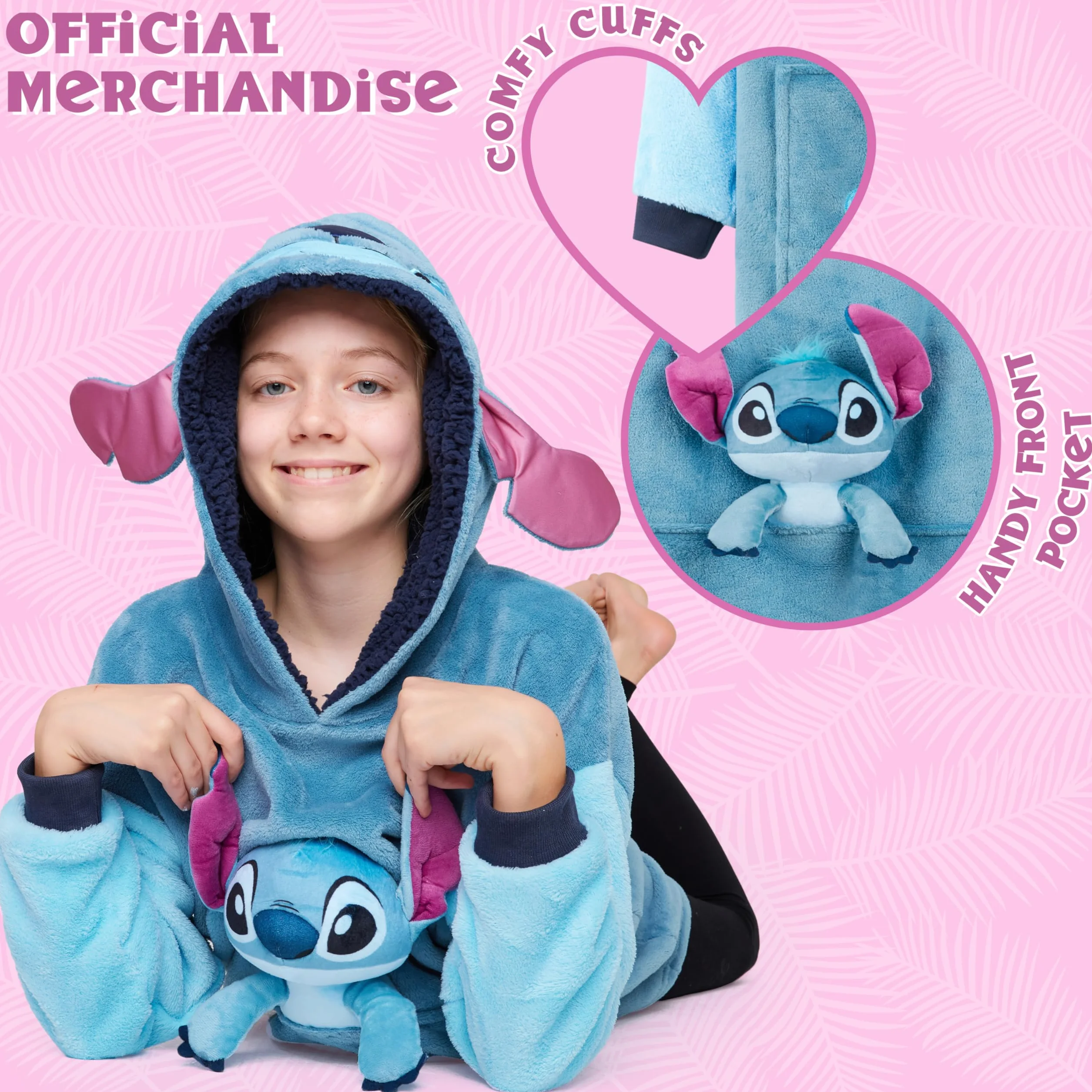 Disney Sudadera Oversize Polar con Peluche de Stitch Angel, Cosido a la Sudadera, Batamanta con Capucha para Niña