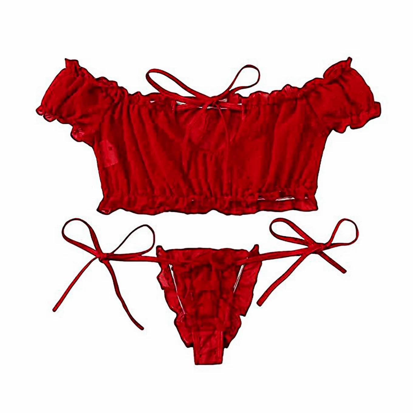 QHQQXN Conjunto de lencería, Lindo Conjunto de Sujetador y Bragas Transparentes, Ropa Interior de Peluche con Tiras y Lazo Ajustable, Camisones de Dormir traviesos para Regalo de San Valentín