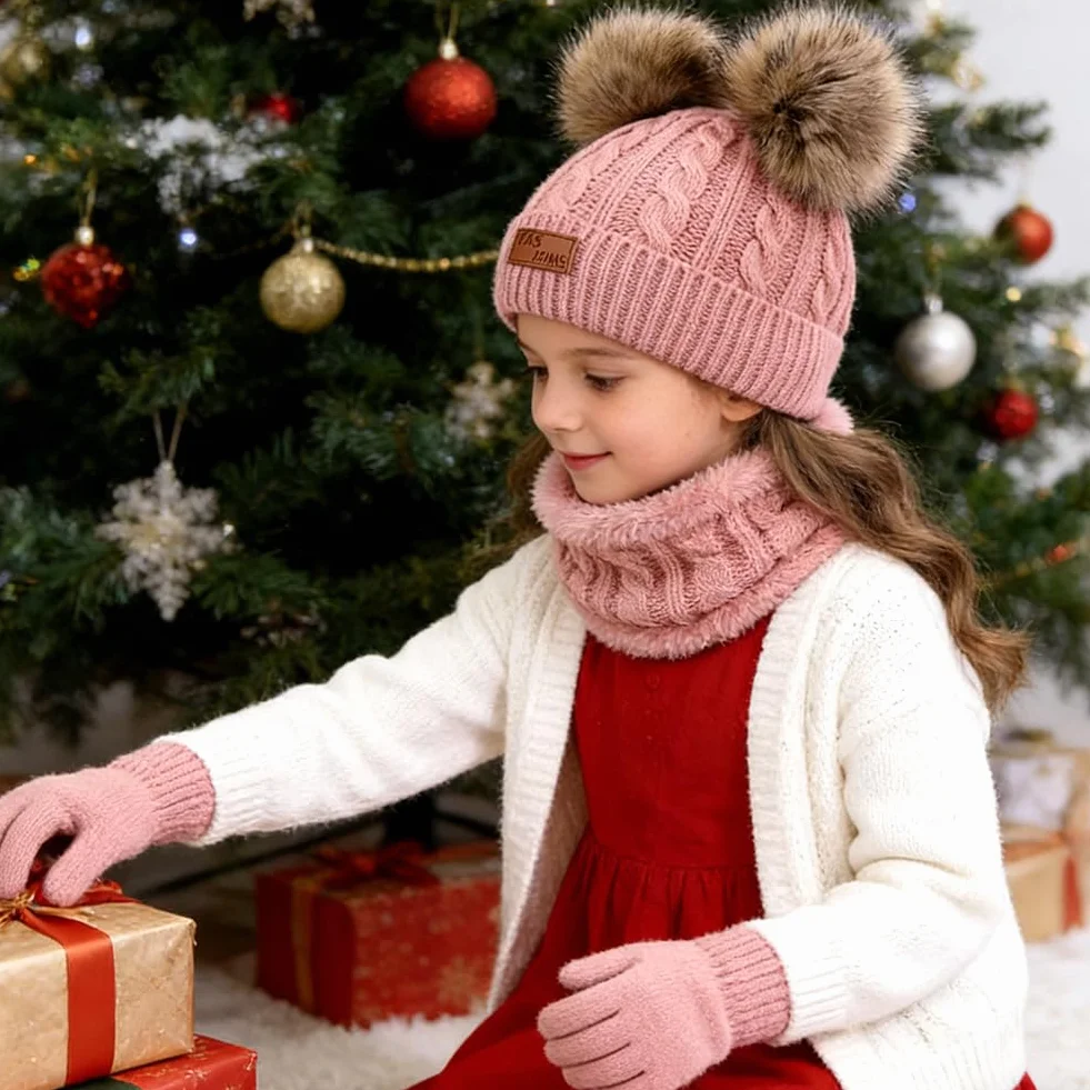 Set de Bufanda Gorro y Guantes para Niño Invierno, Lana y Polar 2-6 Años