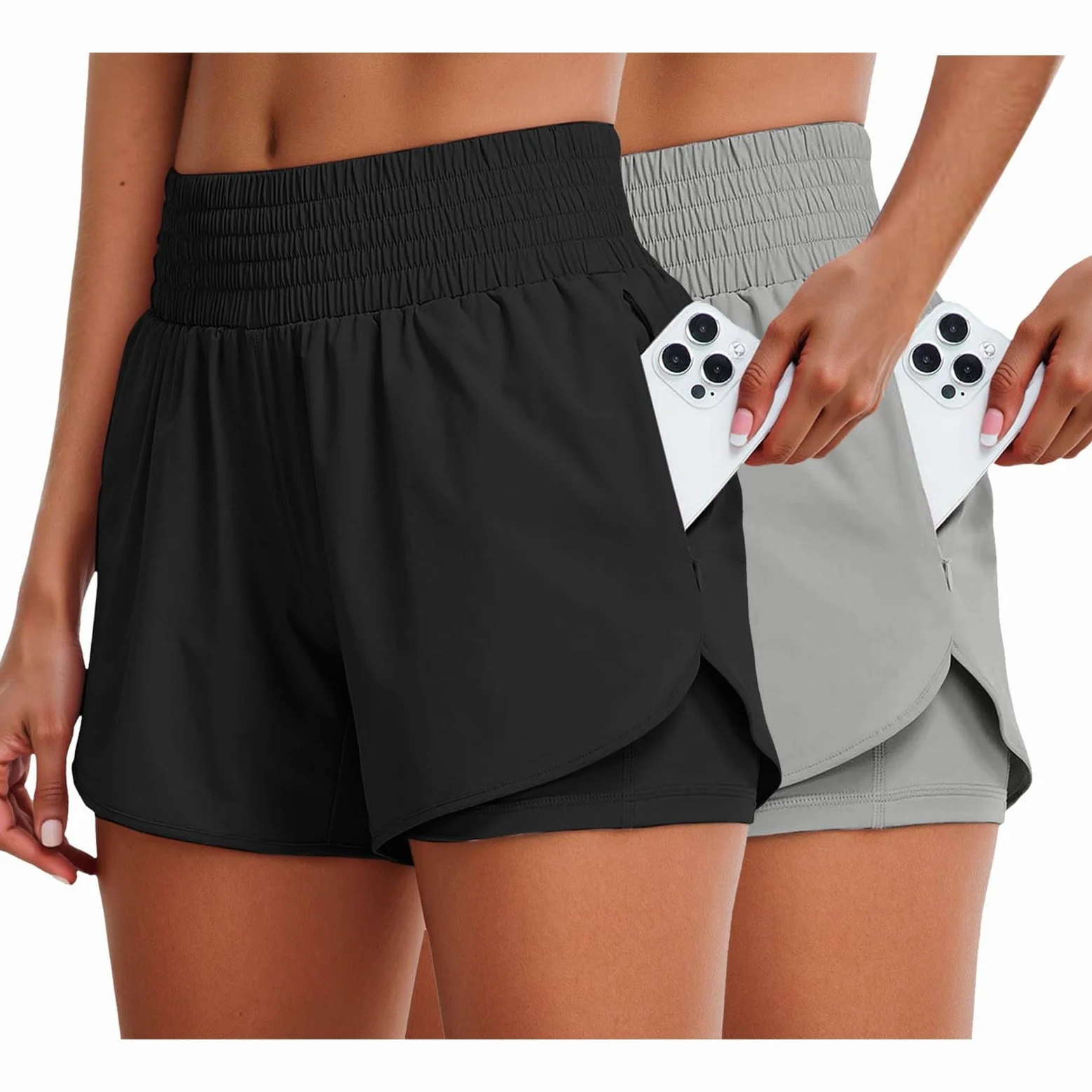 Pantalones Cortos Yoga Cintura Alta con Forro, Transpirables Secado rápido para Gimnasio y Uso General, Mujer, Tejido elástico, cómodos funcionales, Bolsillo
