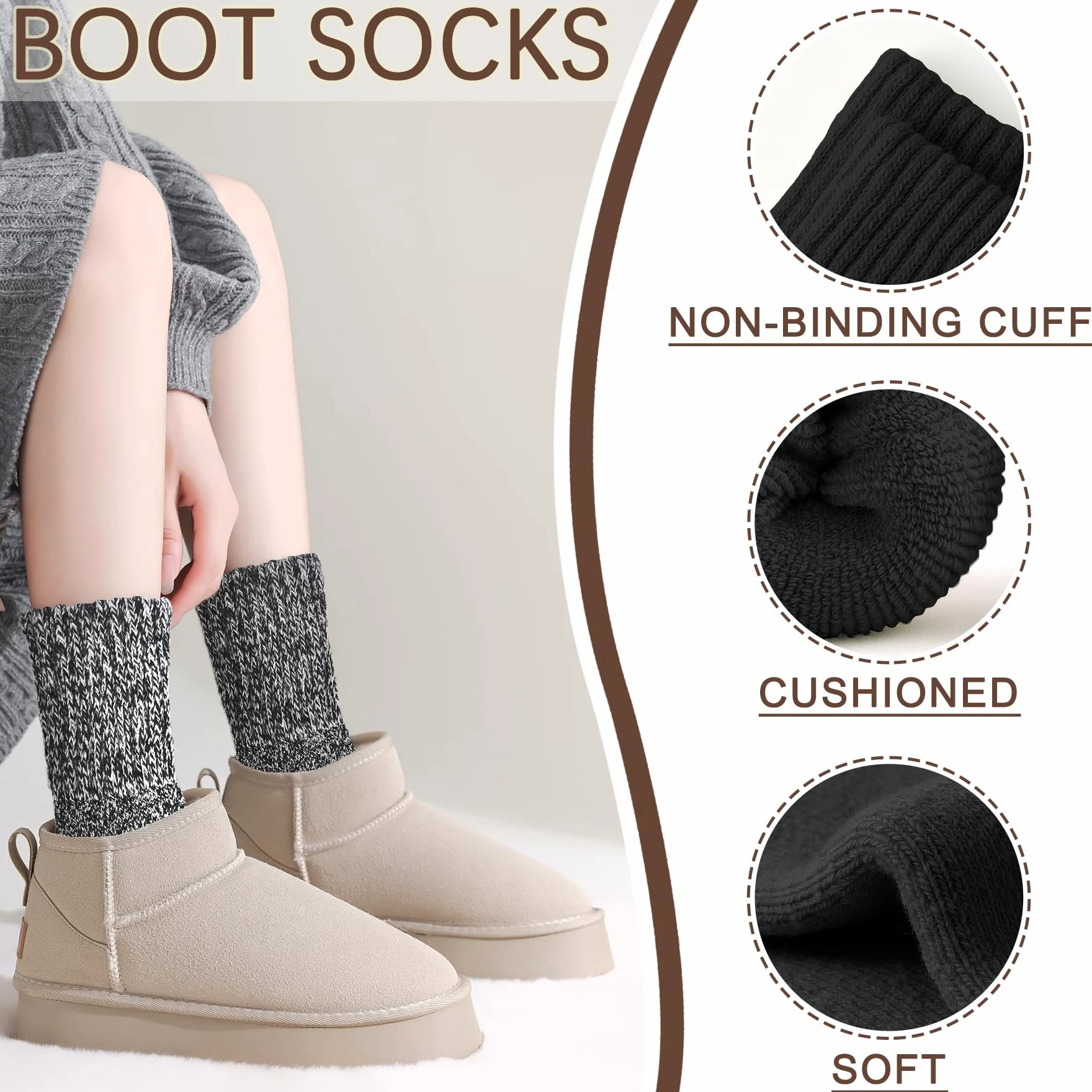 Calcetines térmicos para botas para mujer, calcetines cálidos para invierno, gruesos, para senderismo, jóvenes, 3/5 pares, 5-10