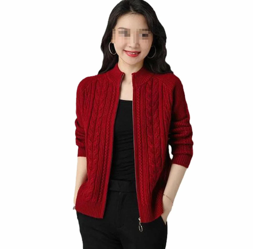 Chaqueta Tipo Cárdigan De Punto con Cremallera y Cuello Alto para Mujer, Manga Larga, Suéter Grueso